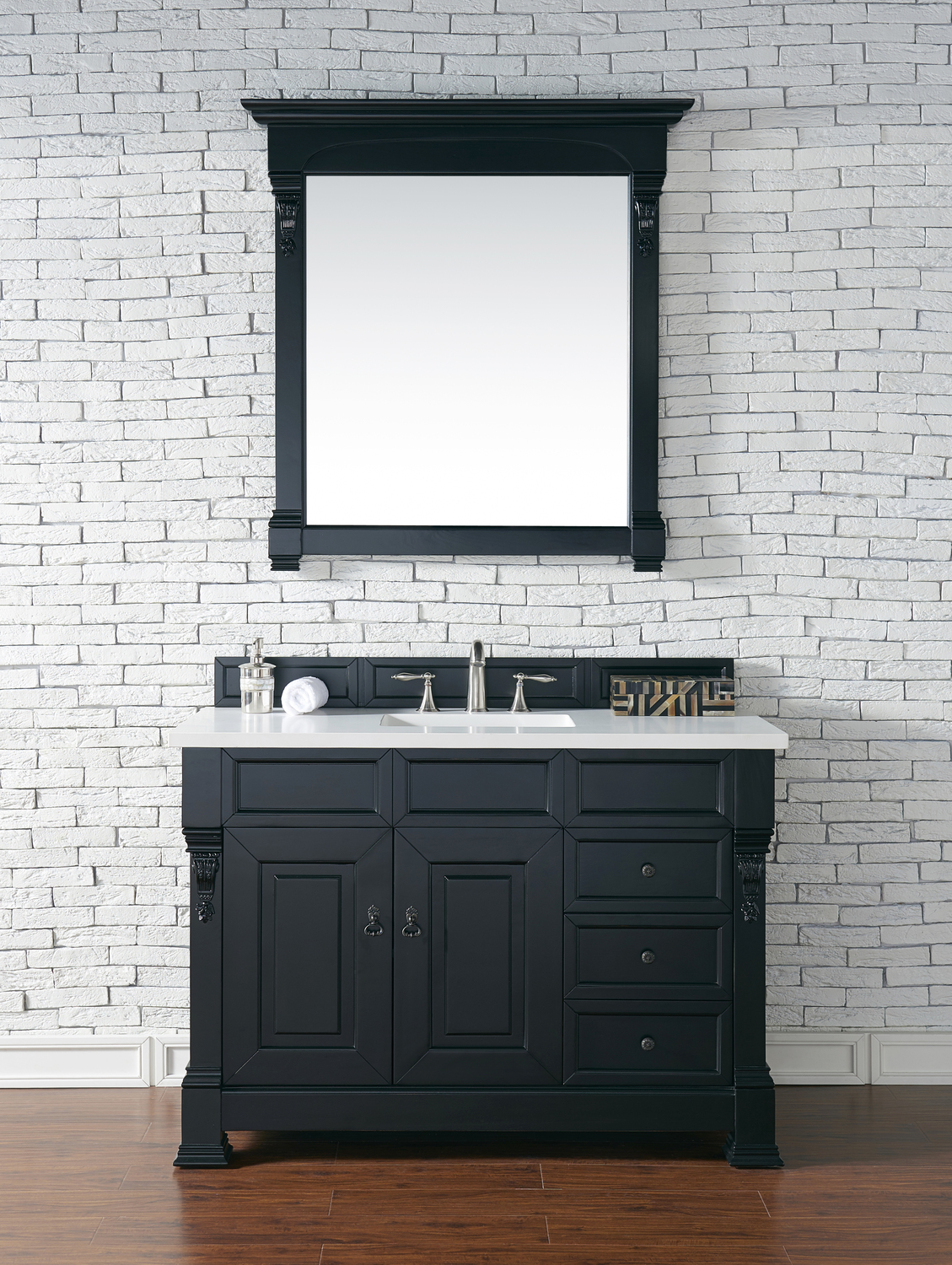 modern walnut bathroom vanity James Martin Vanity Antique Black Transitional