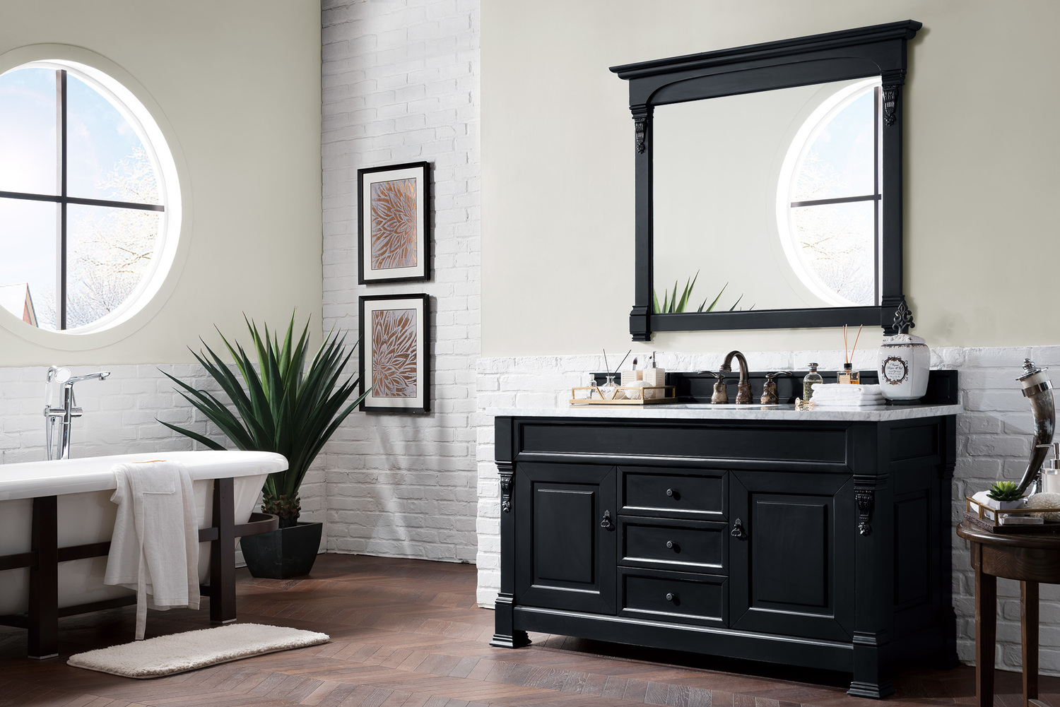 small corner bathroom vanity with sink James Martin Vanity Antique Black Transitional