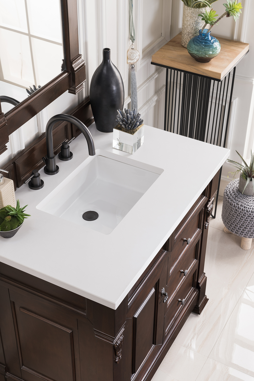 one piece sink and countertop James Martin Vanity Burnished Mahogany Transitional