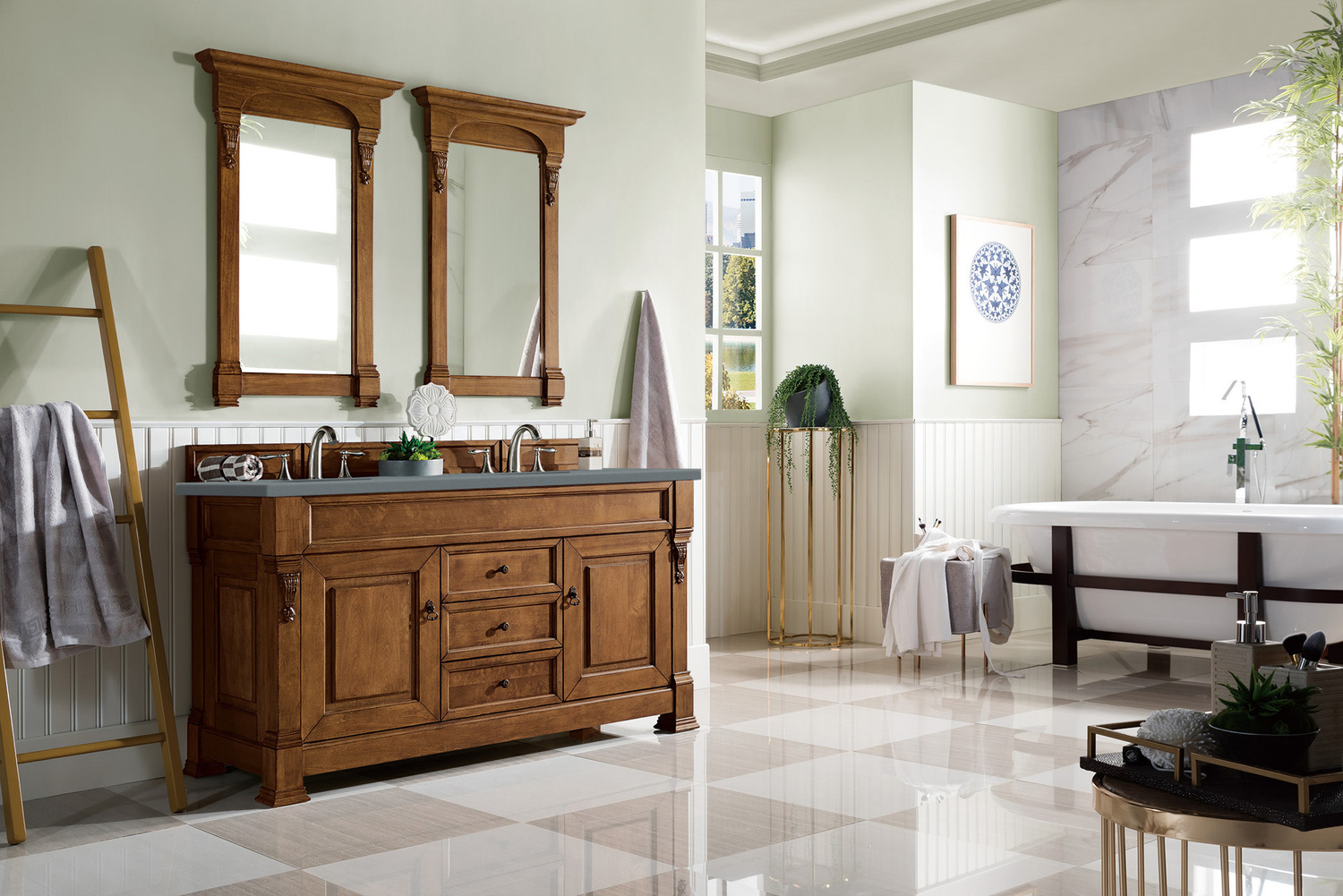 free standing double vanity James Martin Vanity Country Oak Transitional