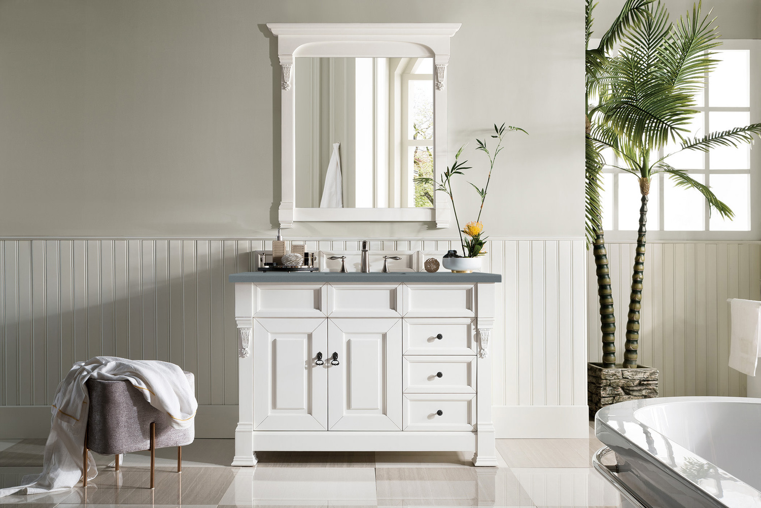 60 inch single sink bathroom vanity James Martin Vanity Bright White Transitional