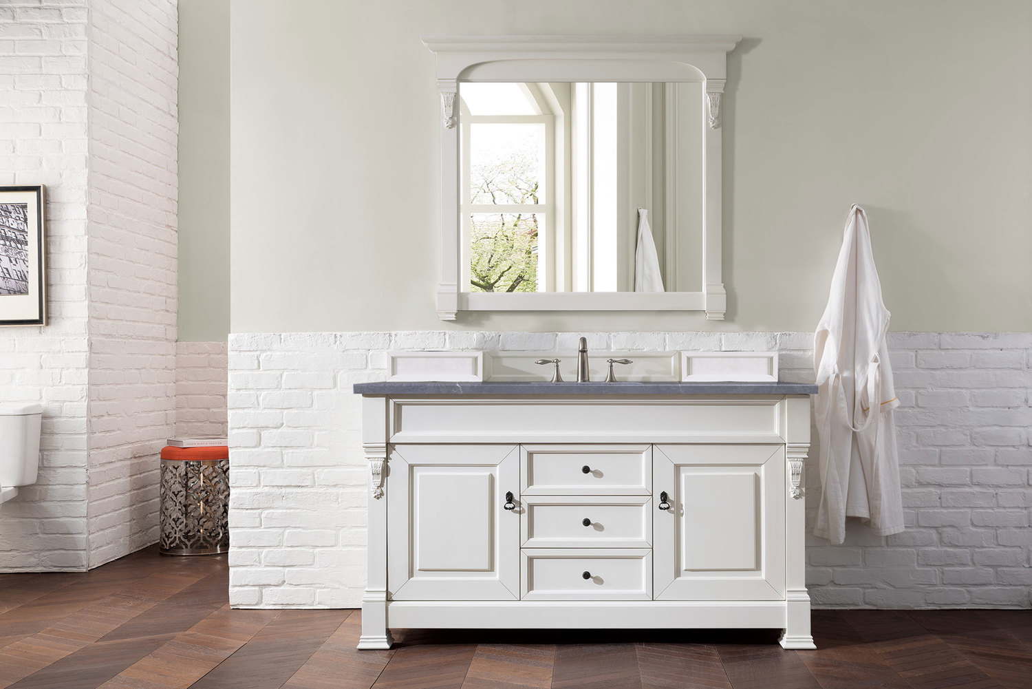 small bathroom sink cabinet ideas James Martin Vanity Bright White Transitional