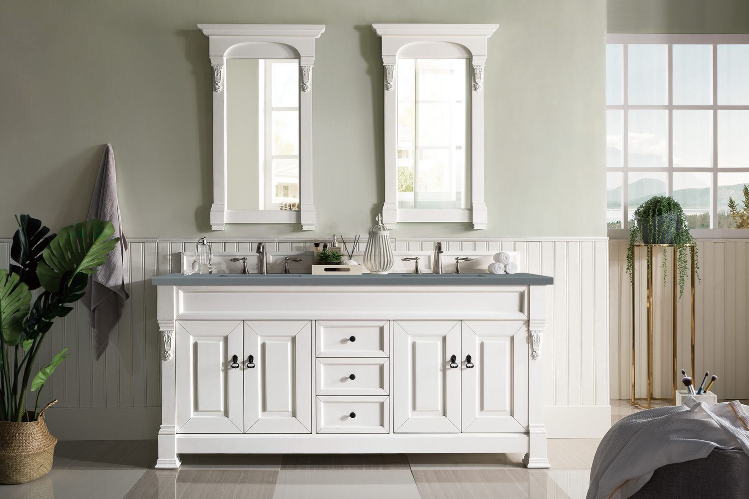 double vanity cabinet only James Martin Vanity Bright White Transitional