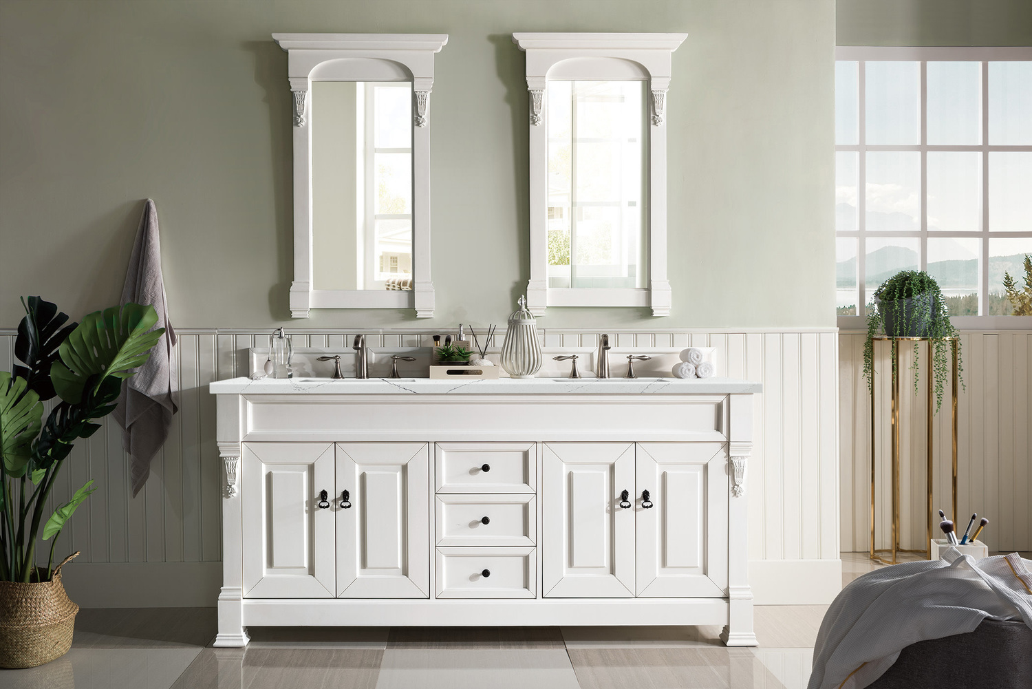 small cabinet for bathroom countertop James Martin Vanity Bright White Transitional