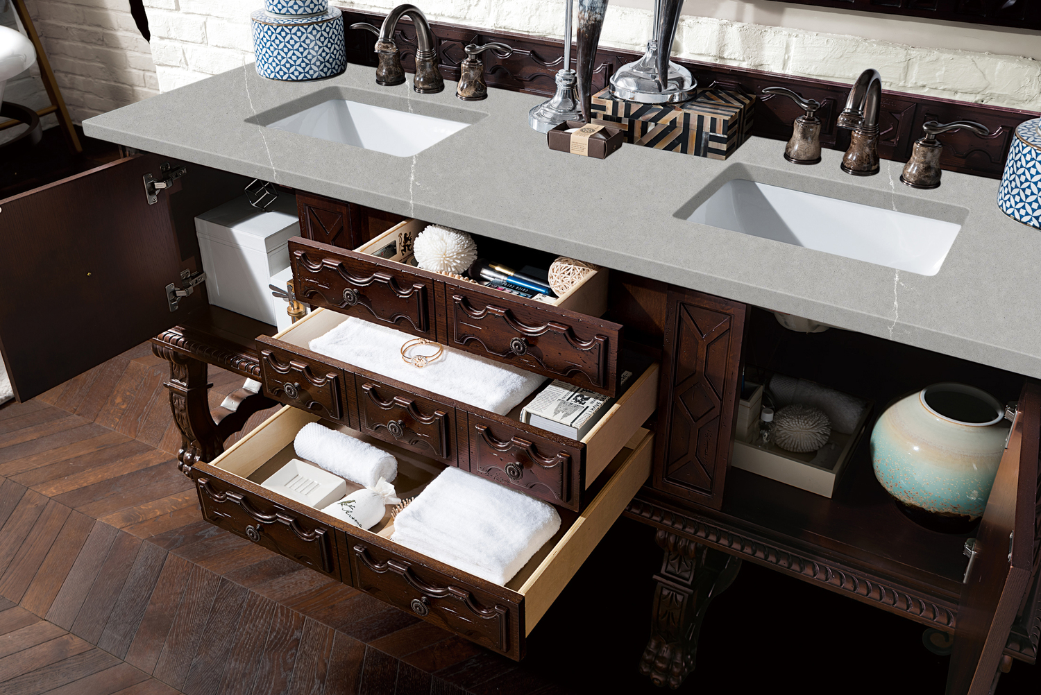 rustic bathroom vanity ideas James Martin Vanity Antique Walnut Antique