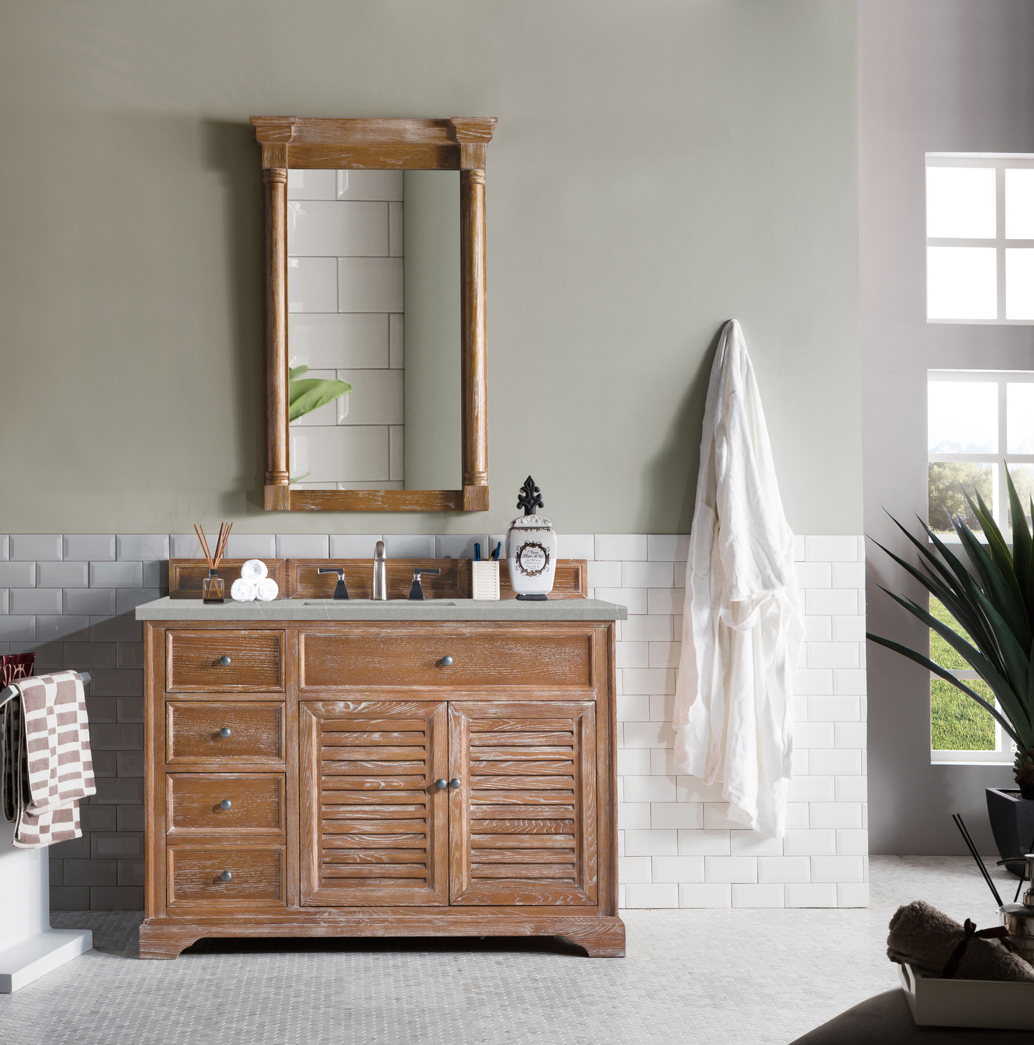 bathroom vanity and sink James Martin Vanity Driftwood Transitional