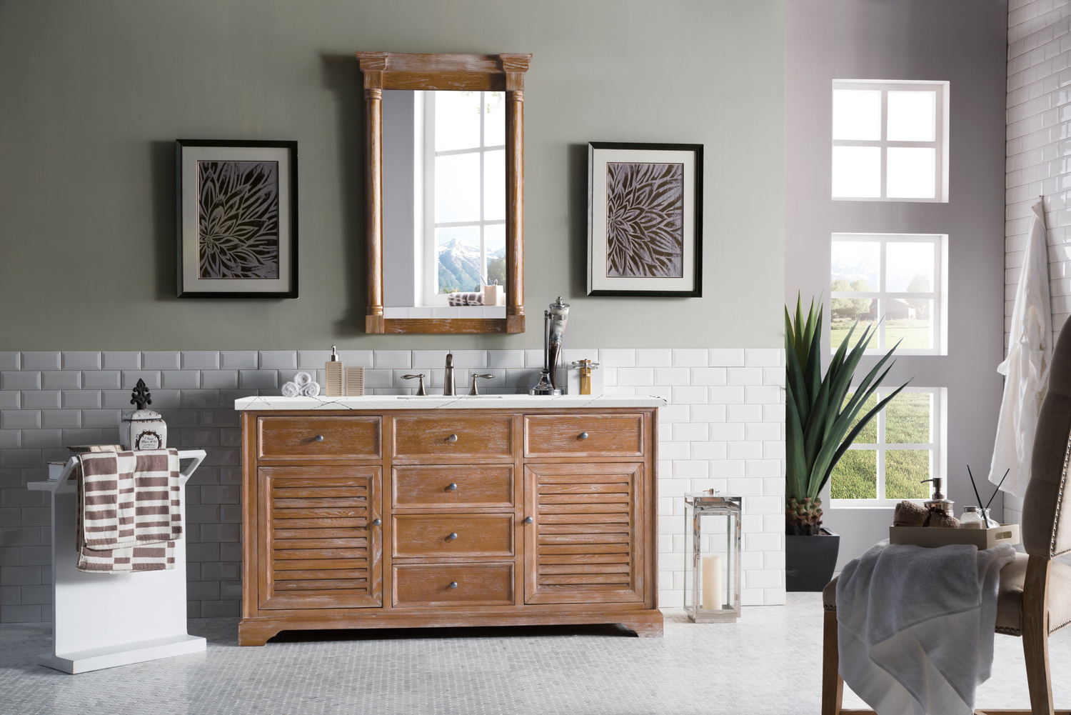 bathroom cabinet between sinks James Martin Vanity Driftwood Transitional