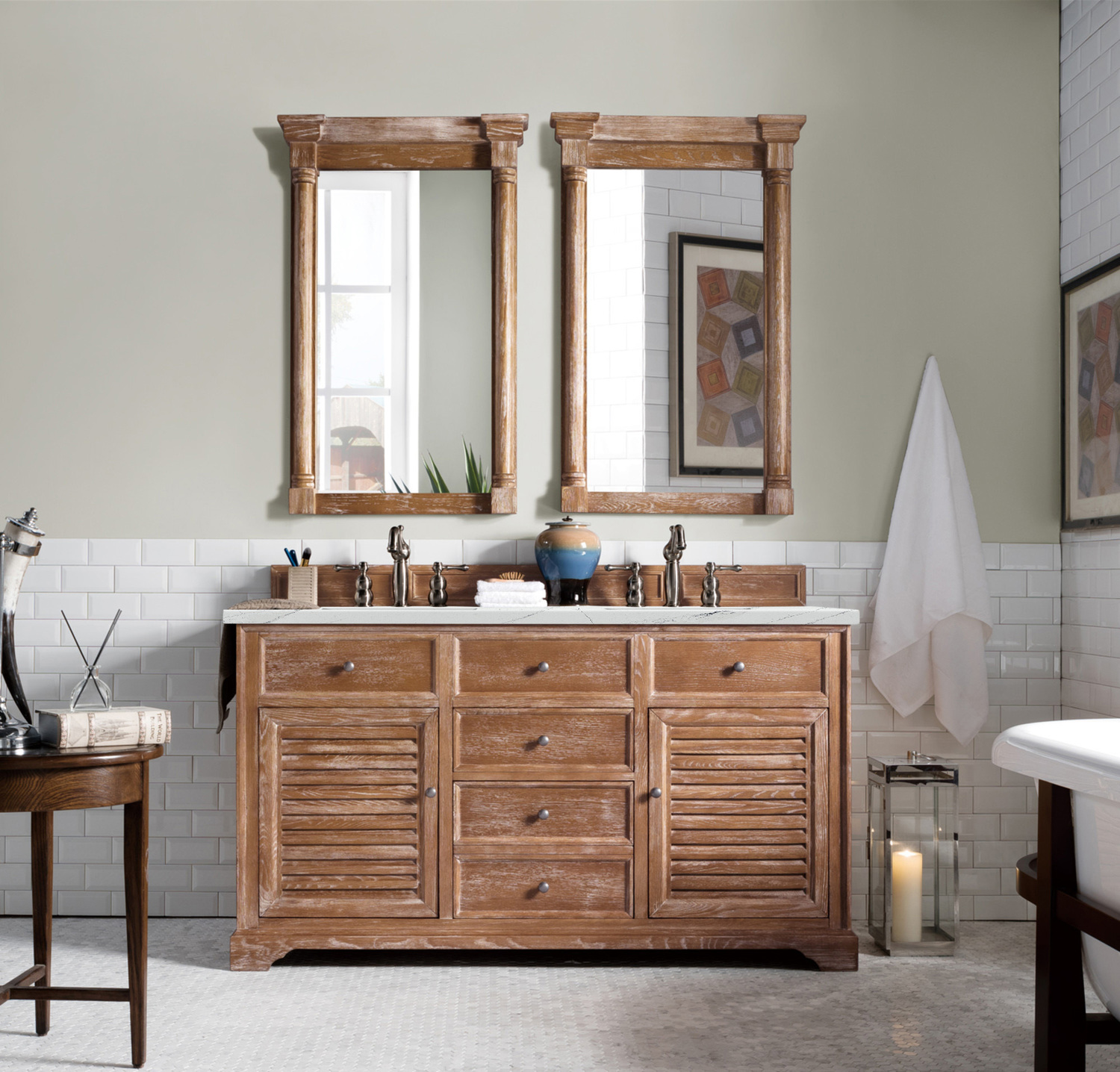 rustic white bathroom vanity James Martin Vanity Driftwood Transitional