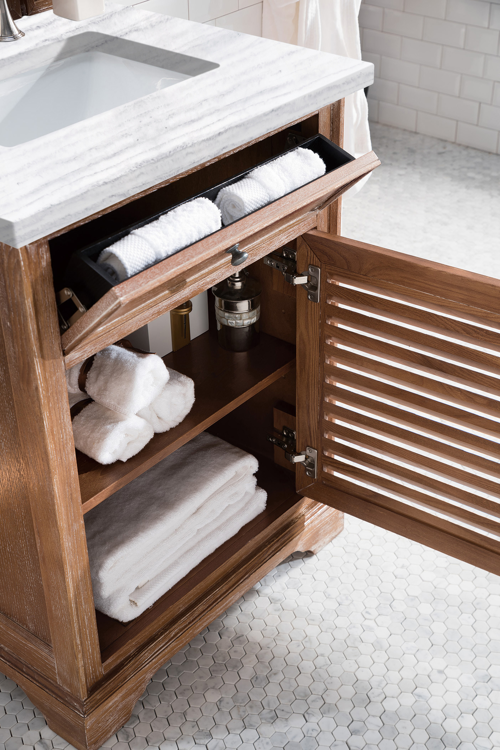 bathroom sink countertop ideas James Martin Vanity Driftwood Transitional