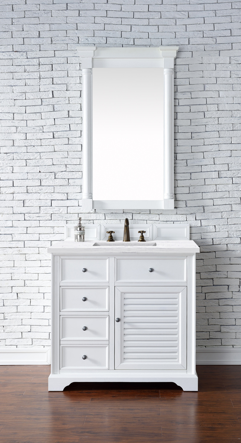 cherry vanity bathroom ideas James Martin Vanity Bright White Transitional