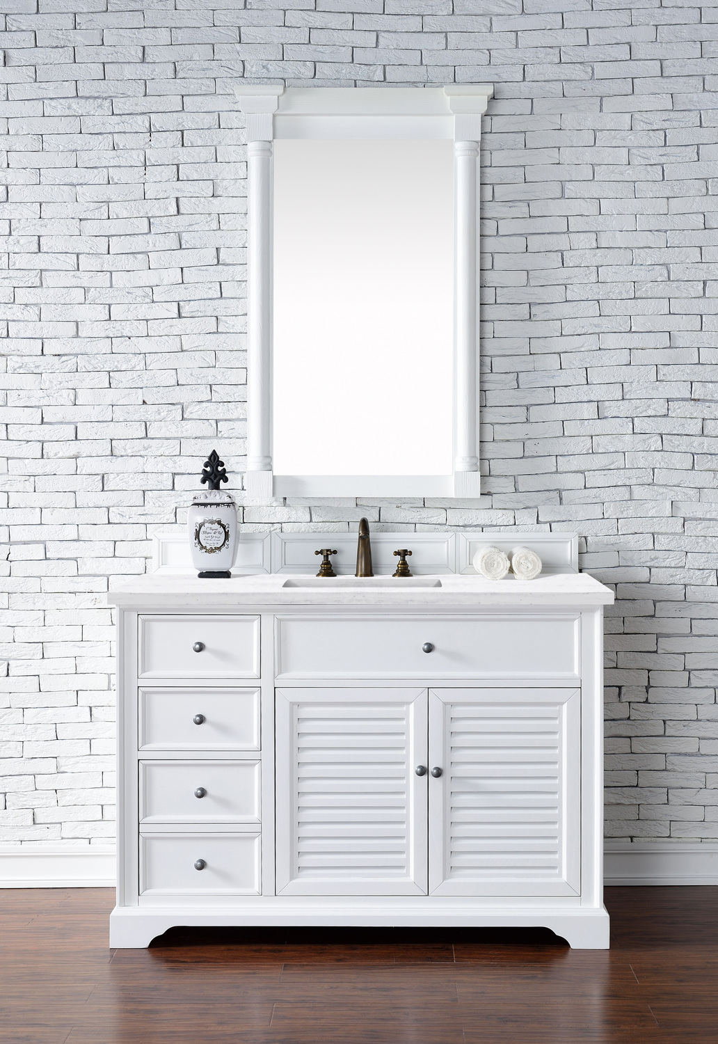 bathroom vanity unit with sink and toilet James Martin Vanity Bright White Transitional