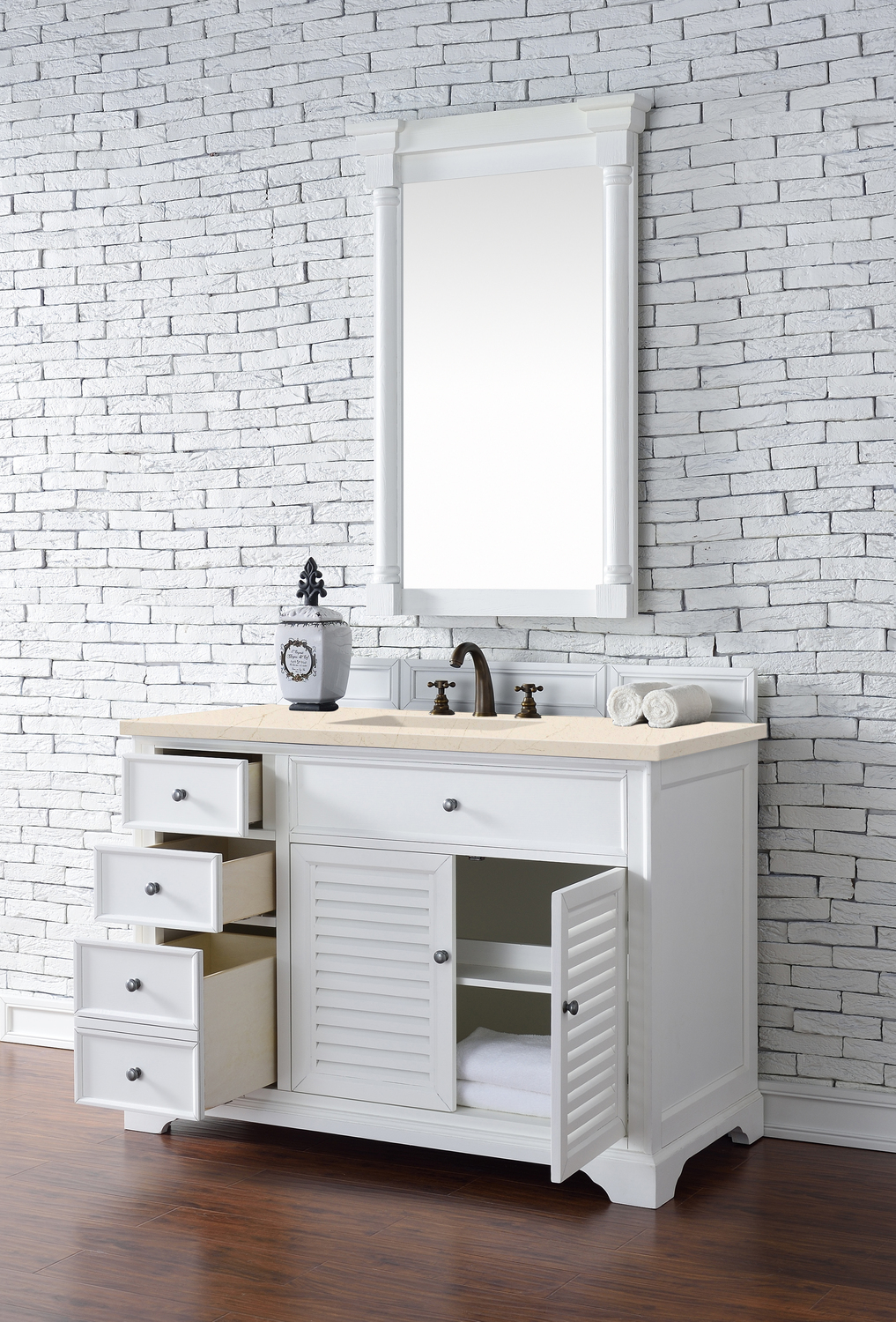 small bathroom basin with cabinet James Martin Vanity Bright White Transitional