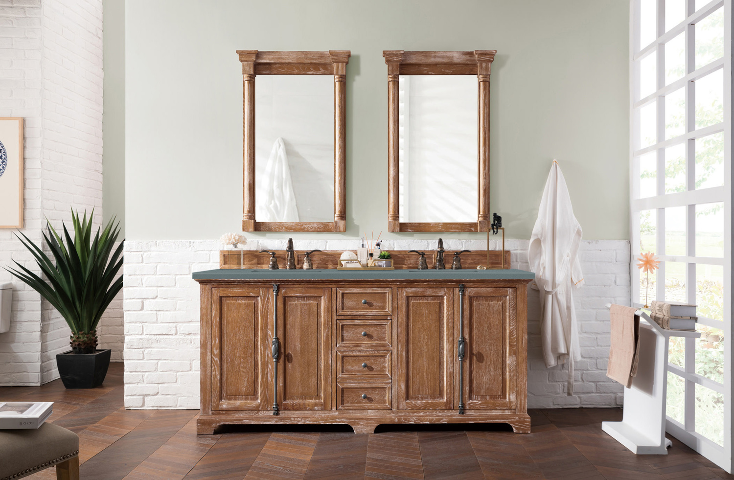 bathroom cabinet around sink James Martin Vanity Driftwood Transitional