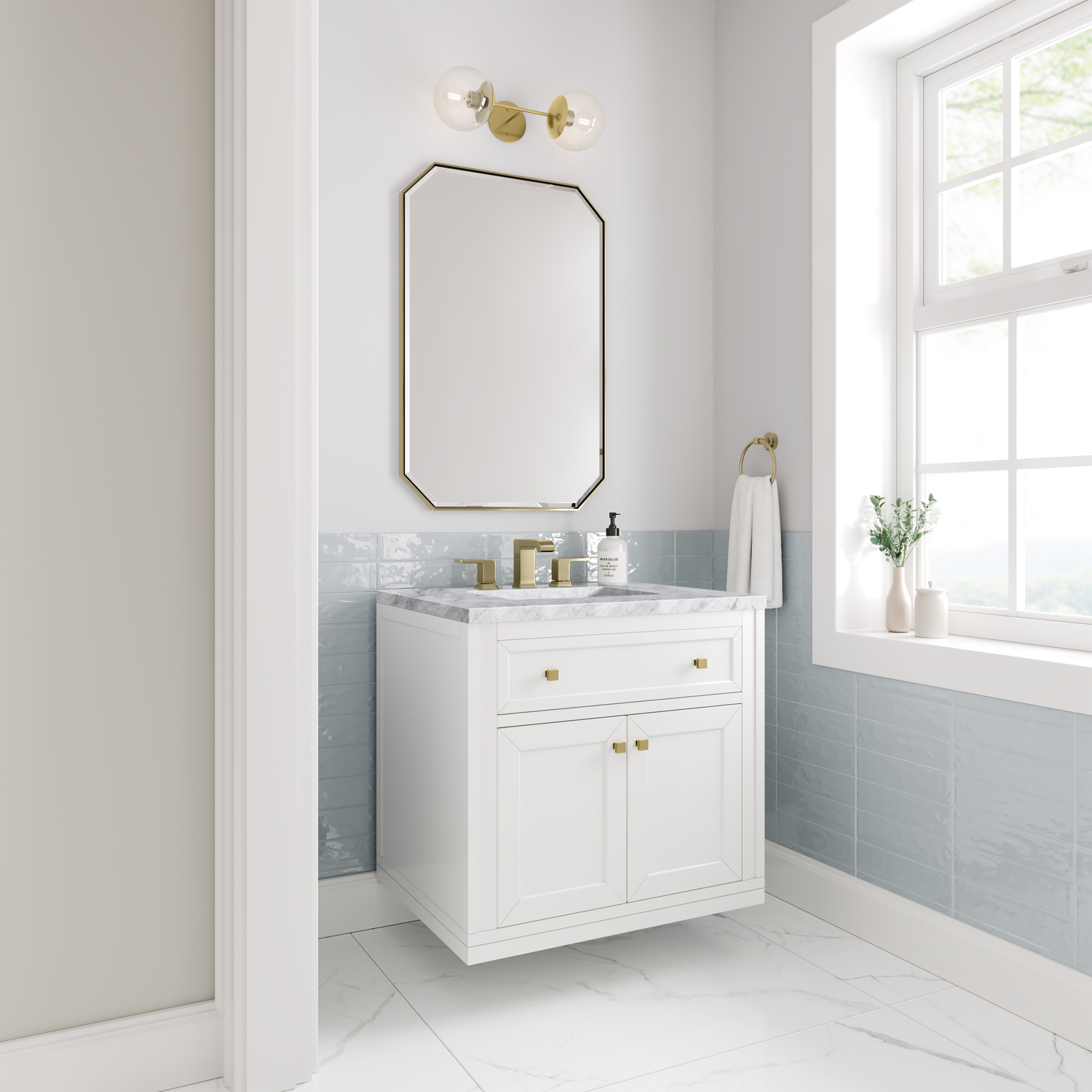 single bathroom vanity set James Martin Vanity Glossy White Modern Farmhouse, Transitional