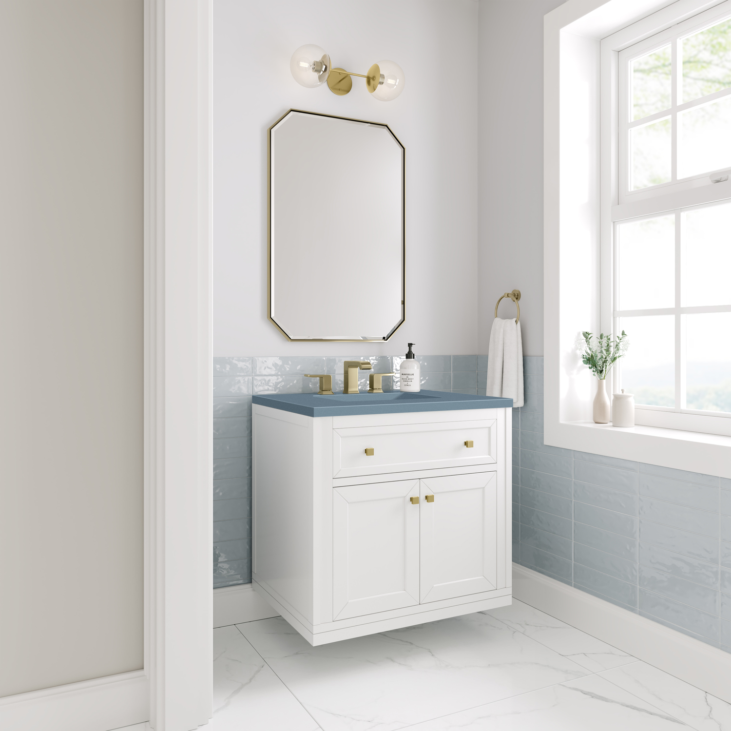 bathroom vanity and storage cabinet set James Martin Vanity Glossy White Modern Farmhouse, Transitional
