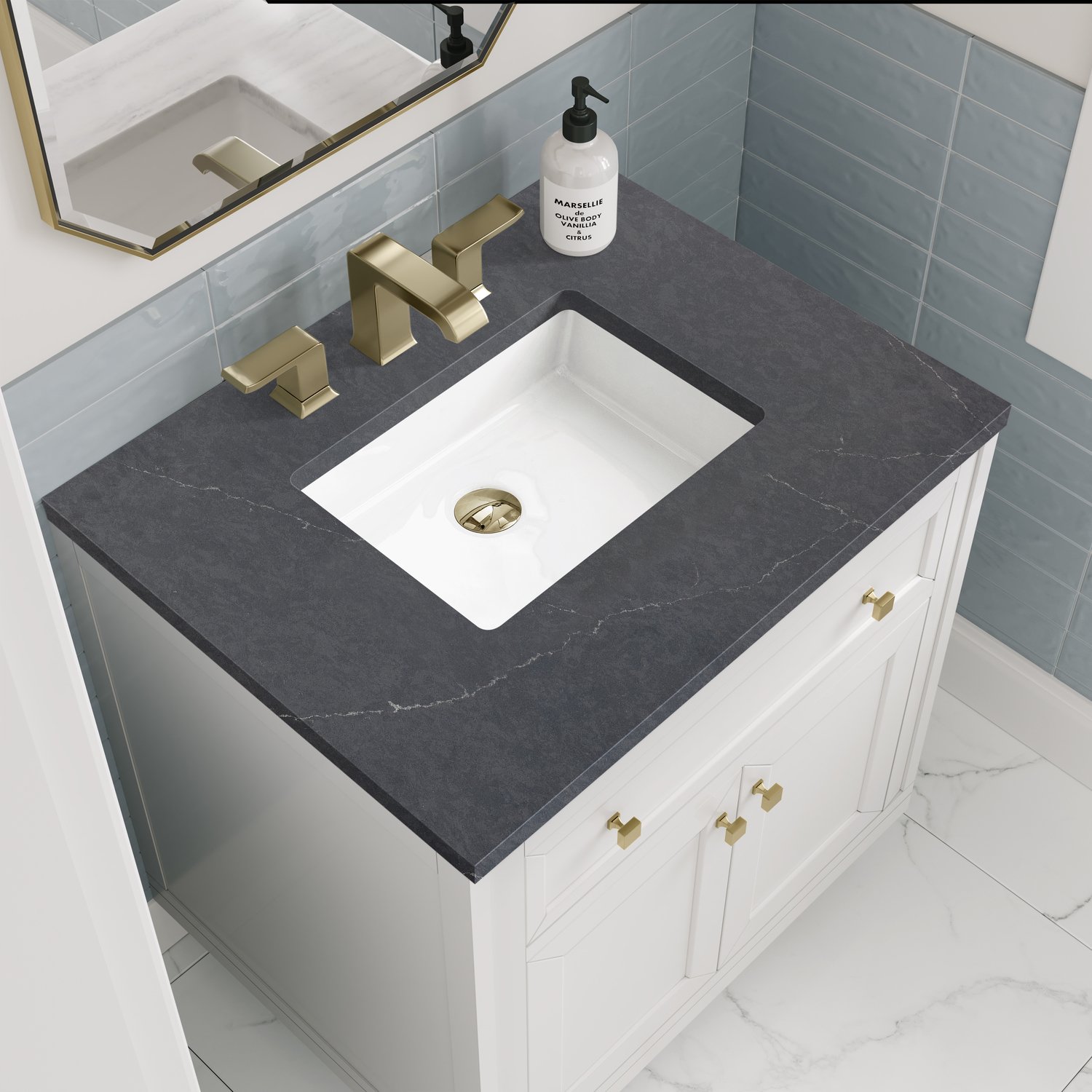 wooden double sink vanity James Martin Vanity Glossy White Modern Farmhouse, Transitional