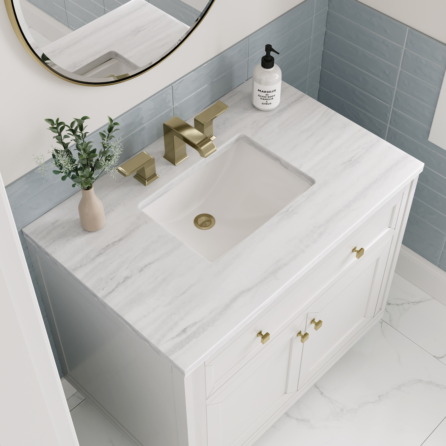 bathroom cabinet collections James Martin Vanity Glossy White Modern Farmhouse, Transitional
