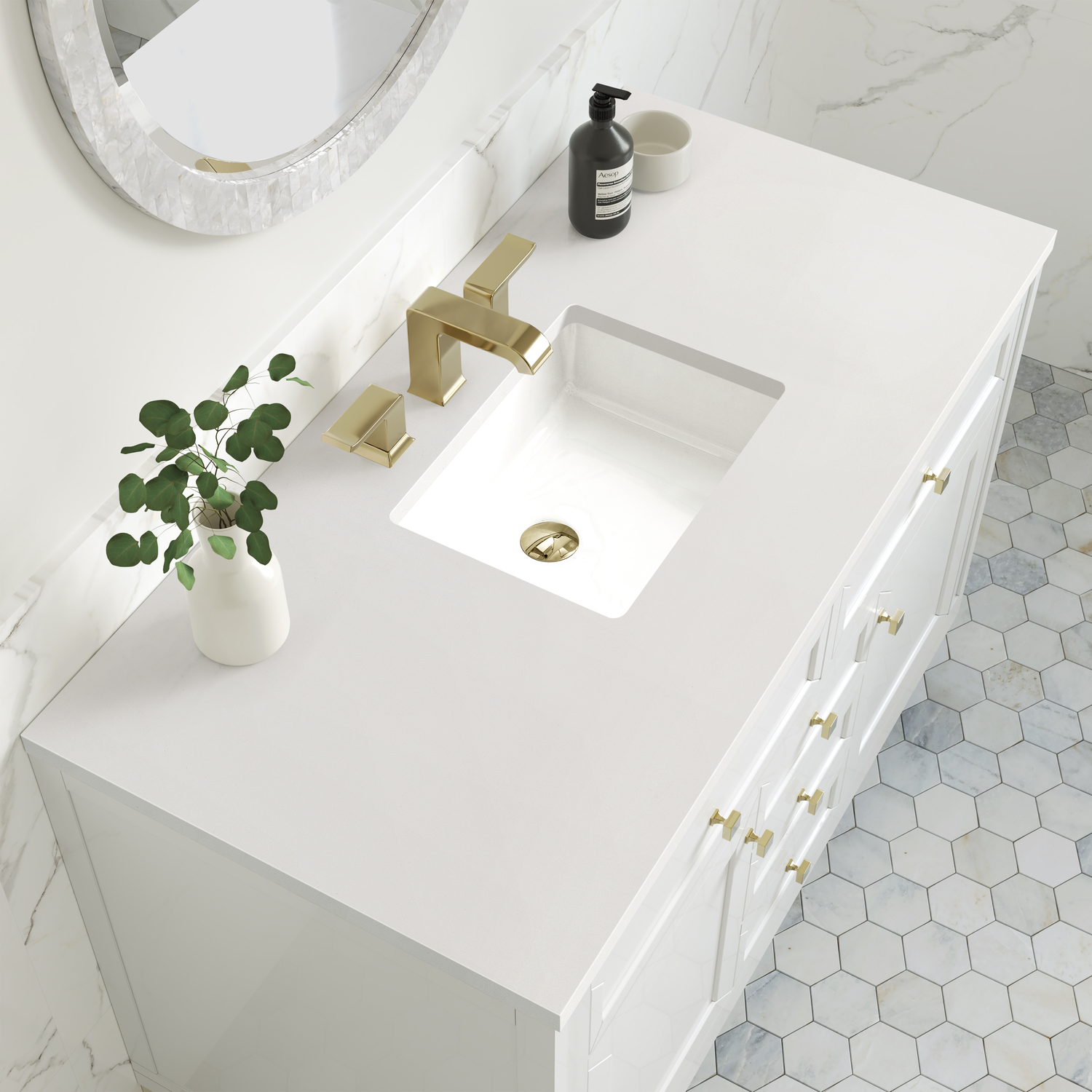 bathroom vanity ideas double sink James Martin Vanity Glossy White Modern Farmhouse, Transitional