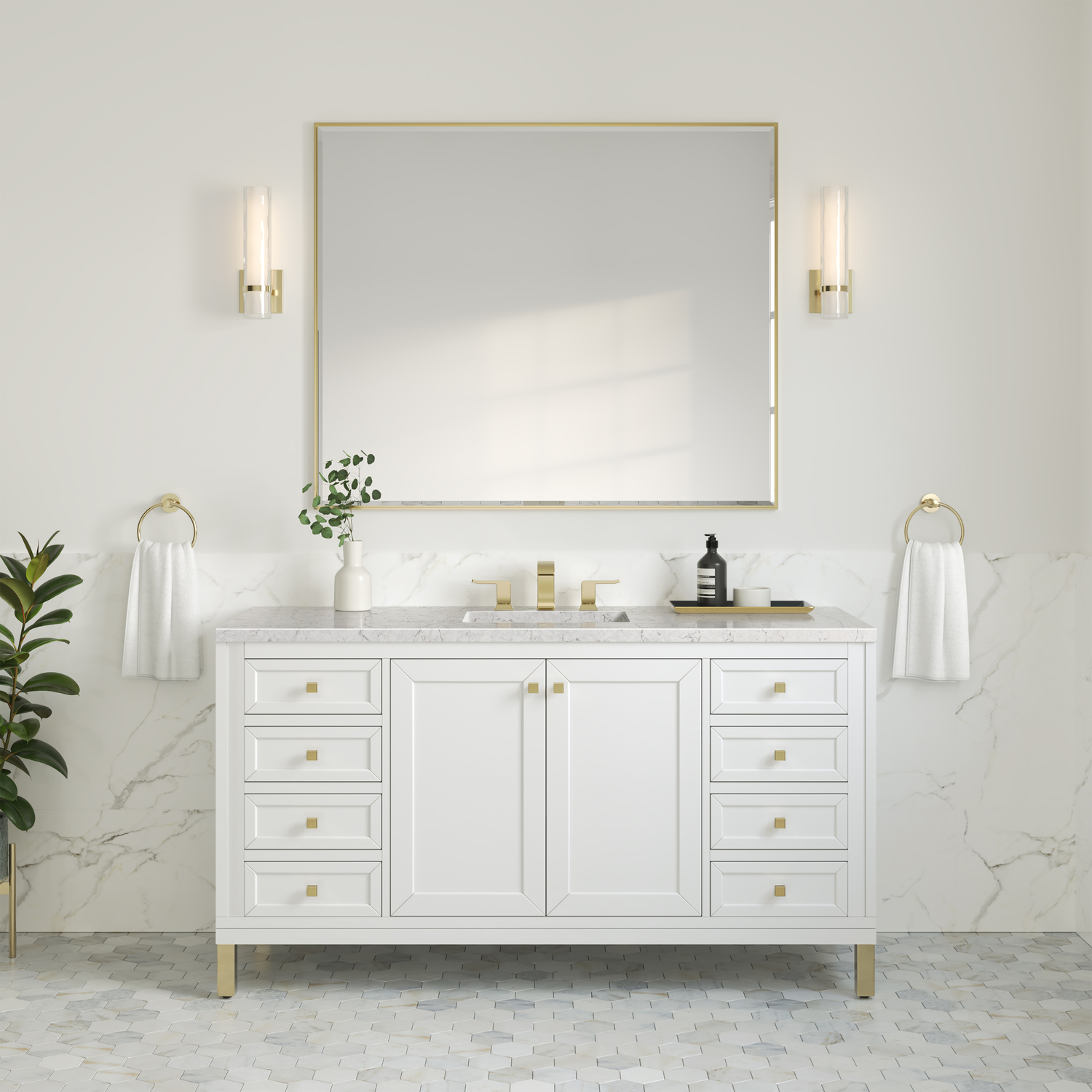 small bathroom cabinet ideas James Martin Vanity Glossy White Modern Farmhouse, Transitional