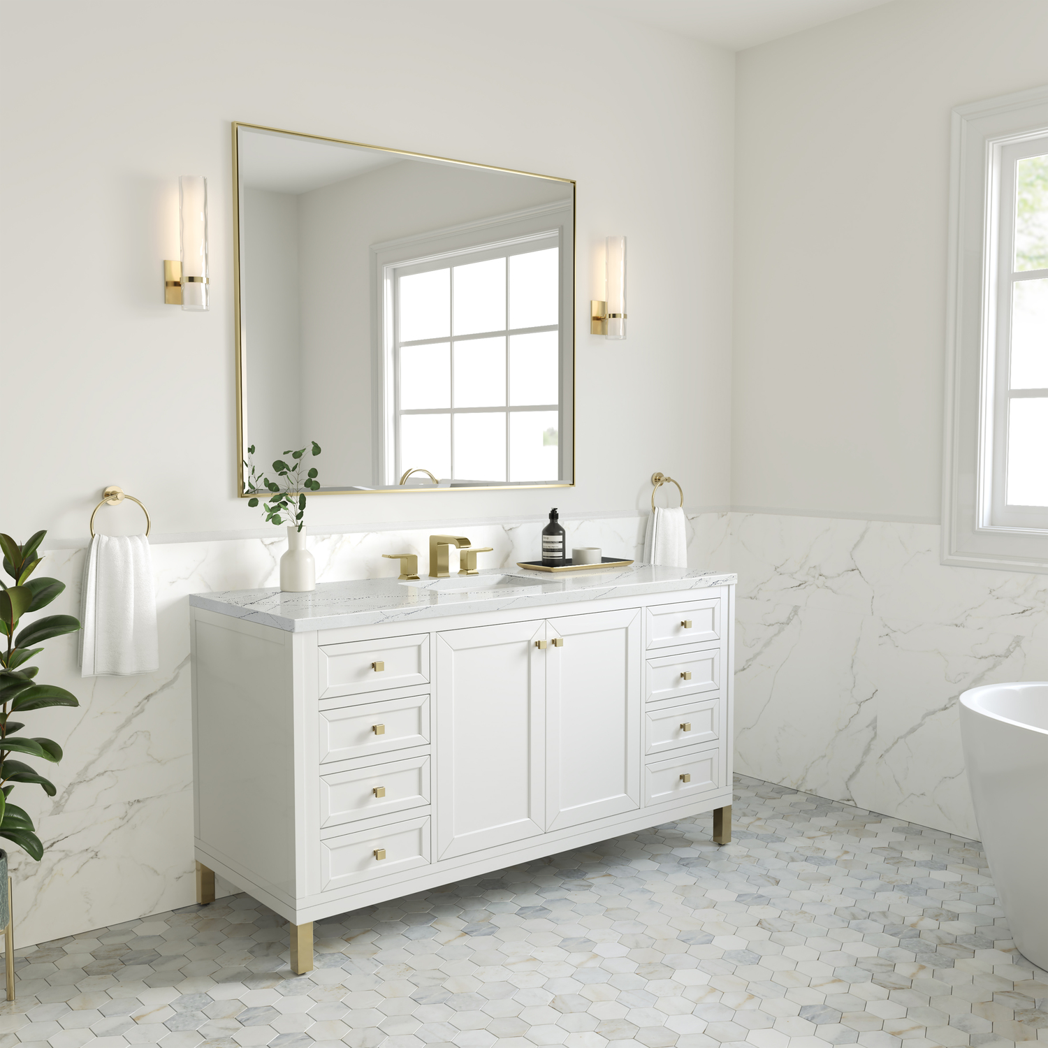 bathroom vanity only James Martin Vanity Glossy White Modern Farmhouse, Transitional