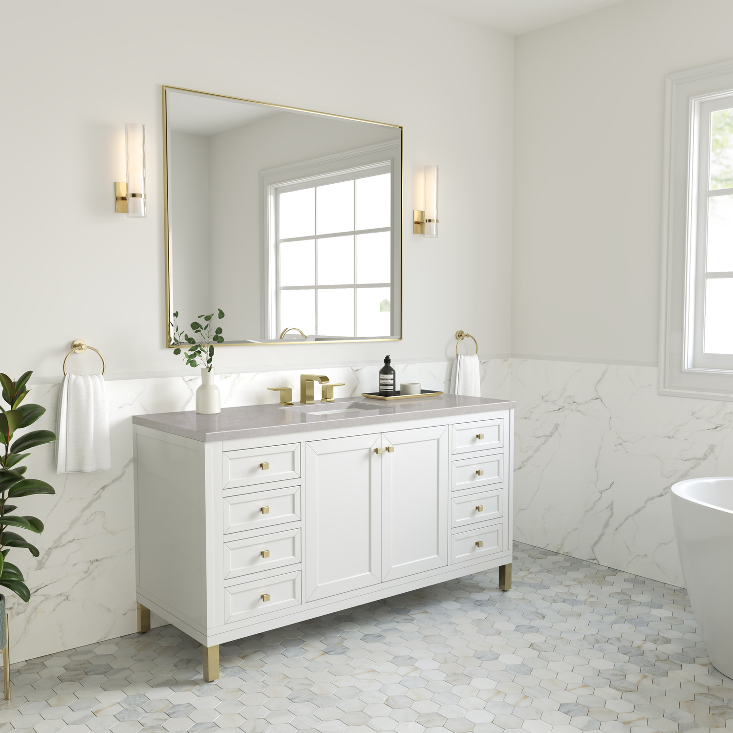 vanity in toilet James Martin Vanity Glossy White Modern Farmhouse, Transitional