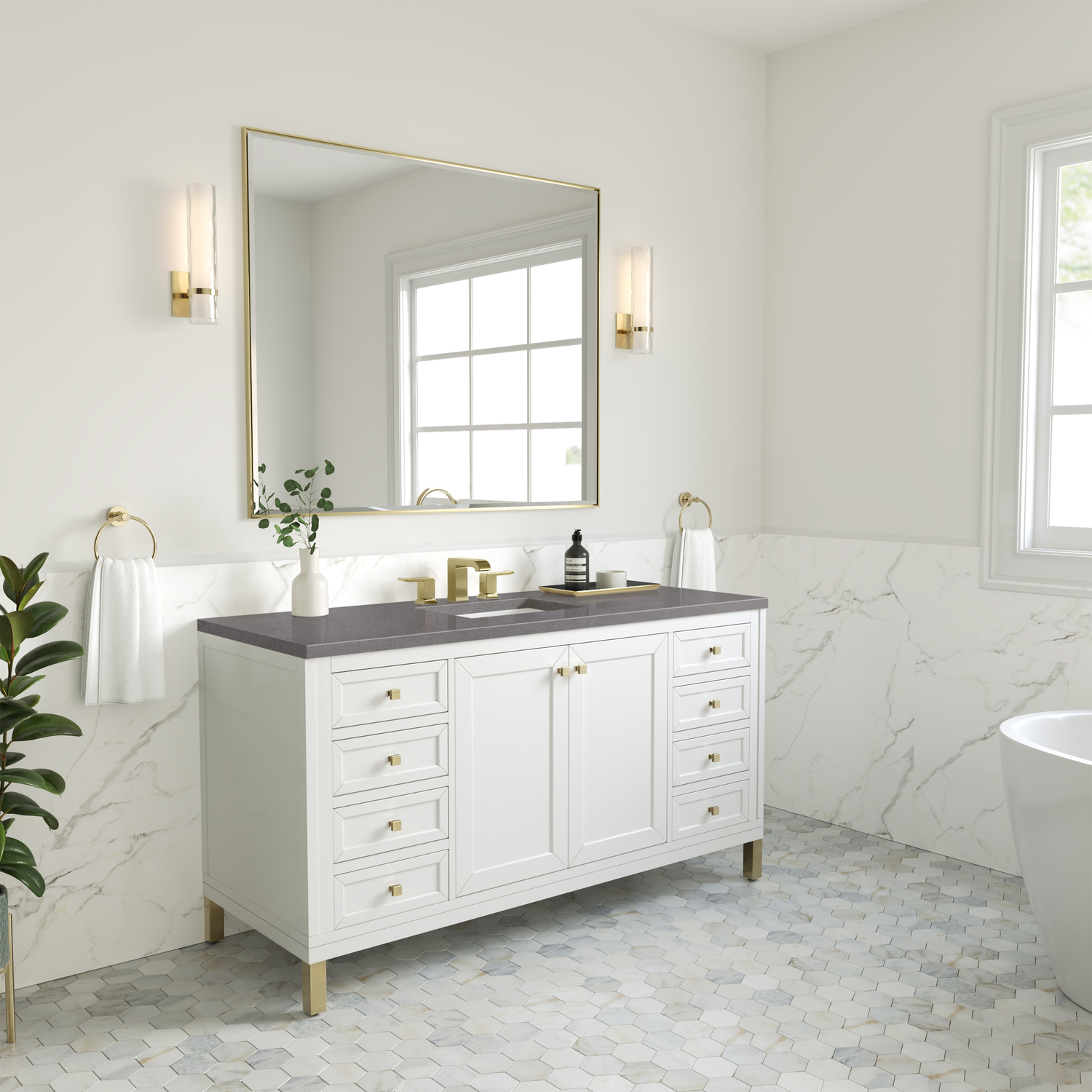 stand over toilet James Martin Vanity Glossy White Modern Farmhouse, Transitional