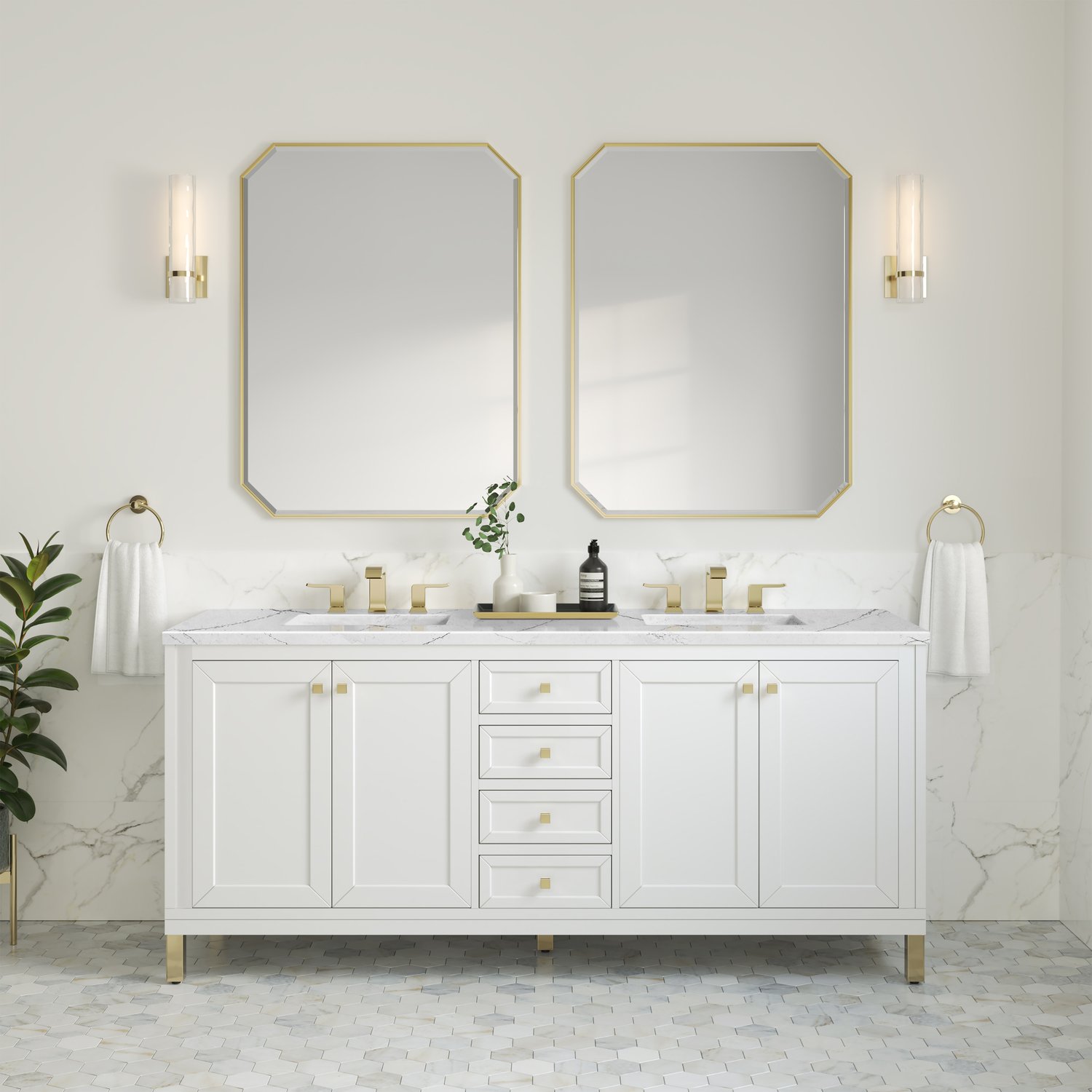 two vanity bathroom James Martin Vanity Glossy White Modern Farmhouse, Transitional