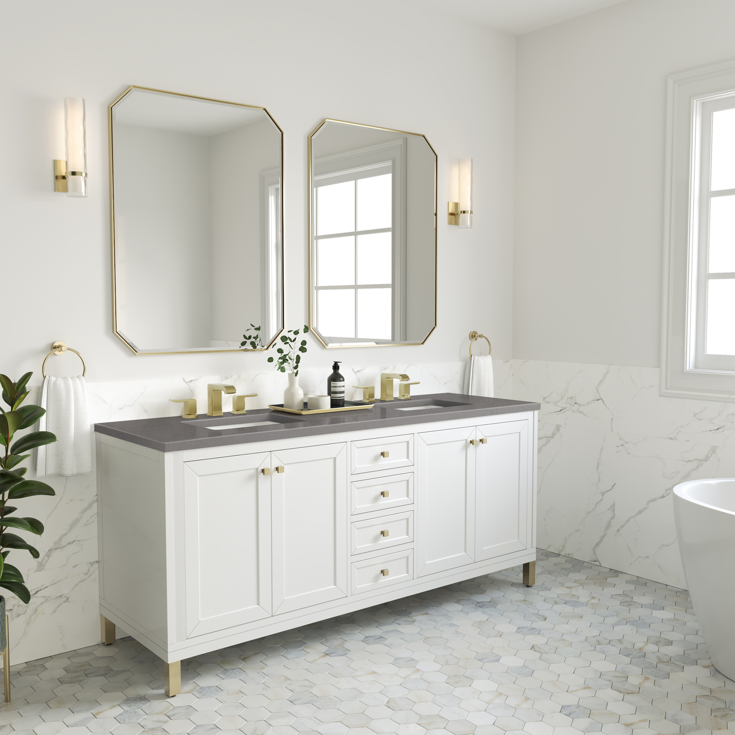 60 inch single bathroom vanity James Martin Vanity Glossy White Modern Farmhouse, Transitional