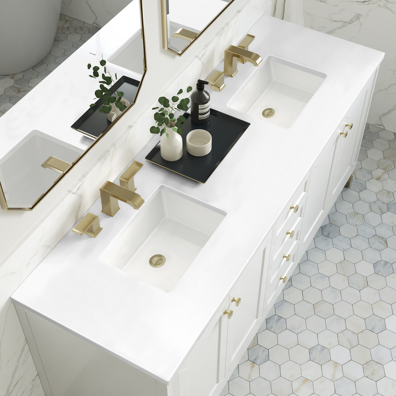 bathroom counter with sink James Martin Vanity Glossy White Modern Farmhouse, Transitional