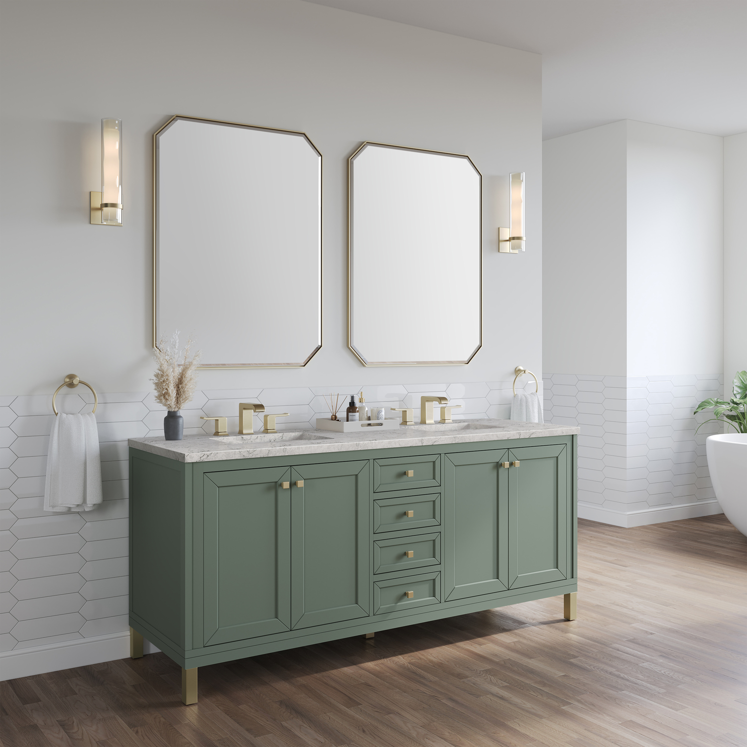 bathroom vanity and matching cabinet James Martin Vanity Smokey Celadon Modern Farmhouse, Transitional