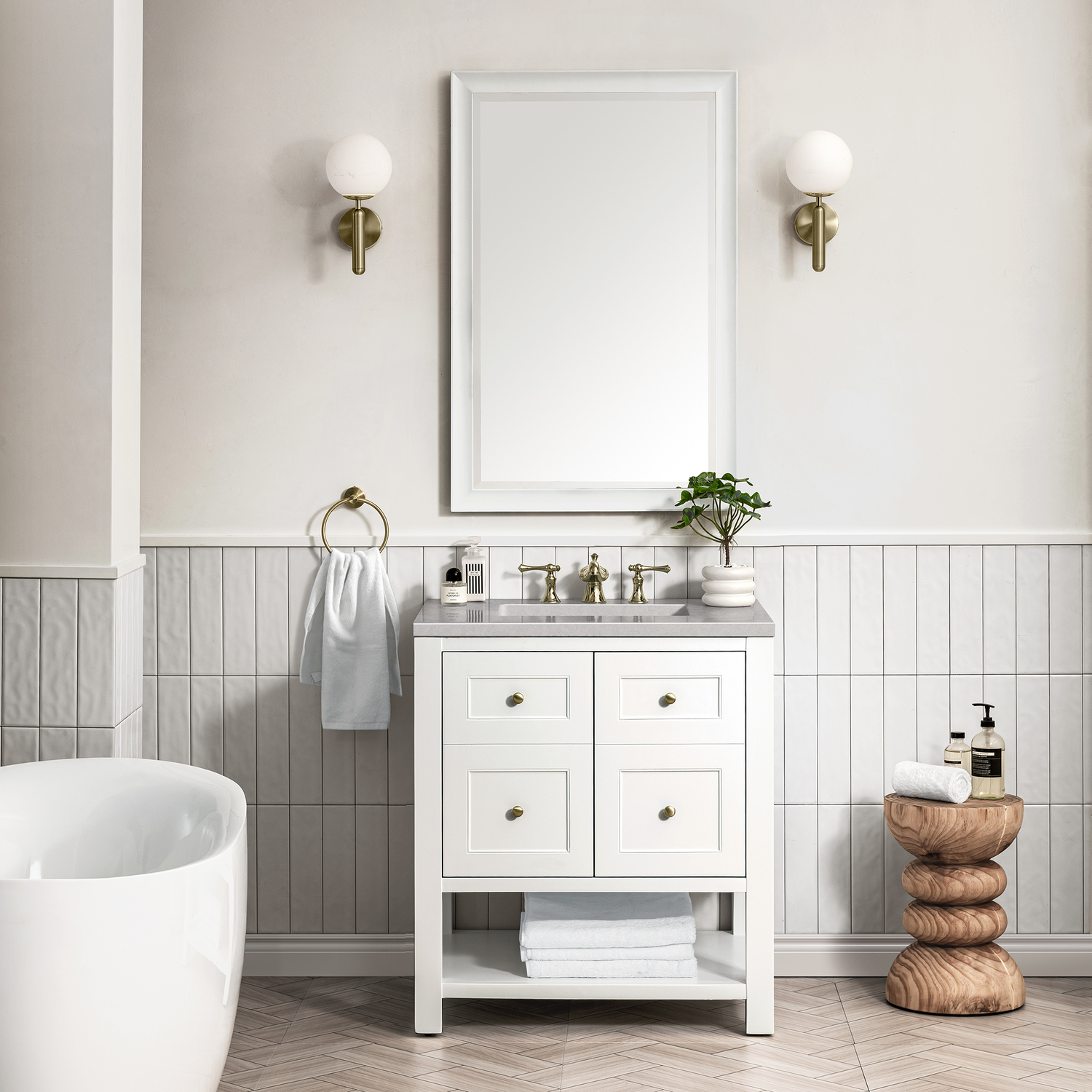 modern bathroom sinks with storage James Martin Vanity Bright White Modern Farmhouse, Transitional