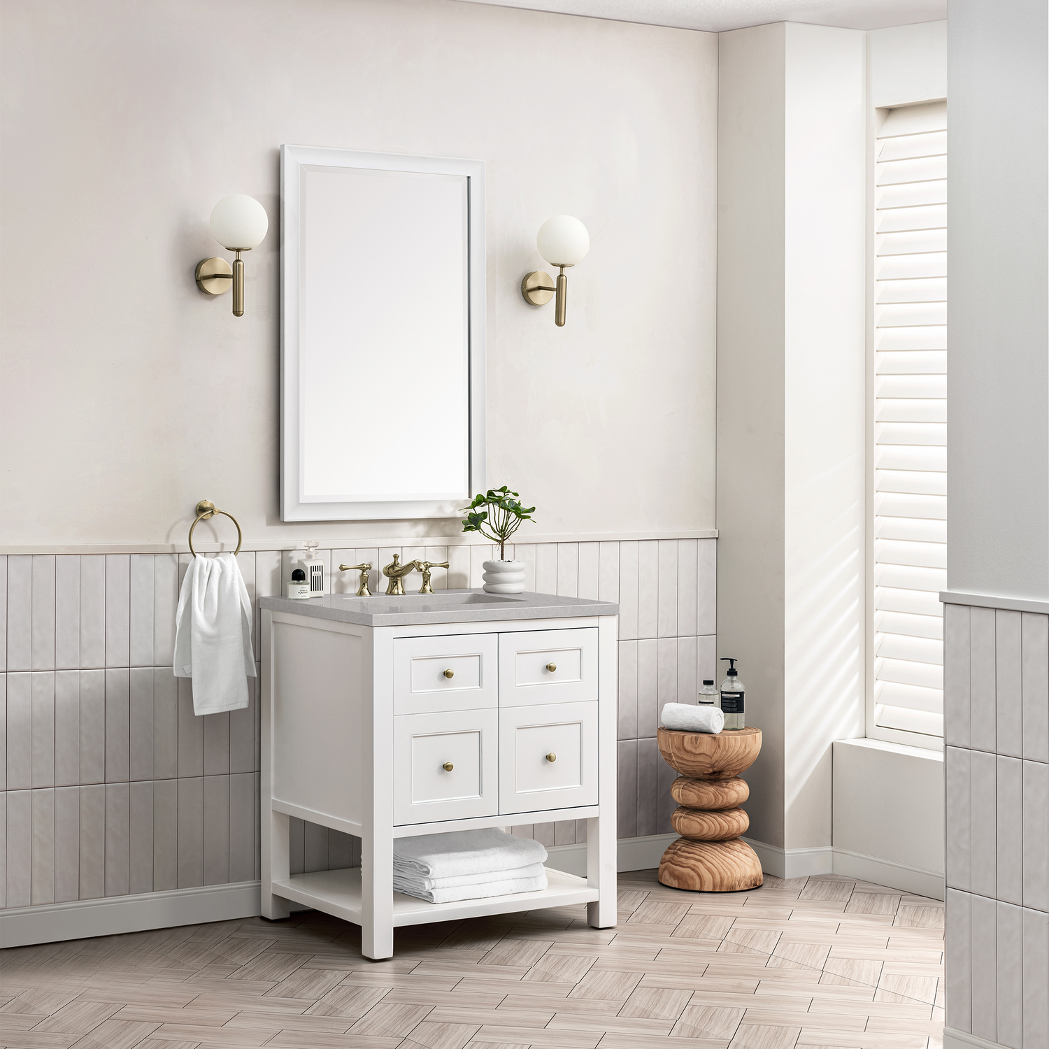 modern bathroom sinks with storage James Martin Vanity Bright White Modern Farmhouse, Transitional