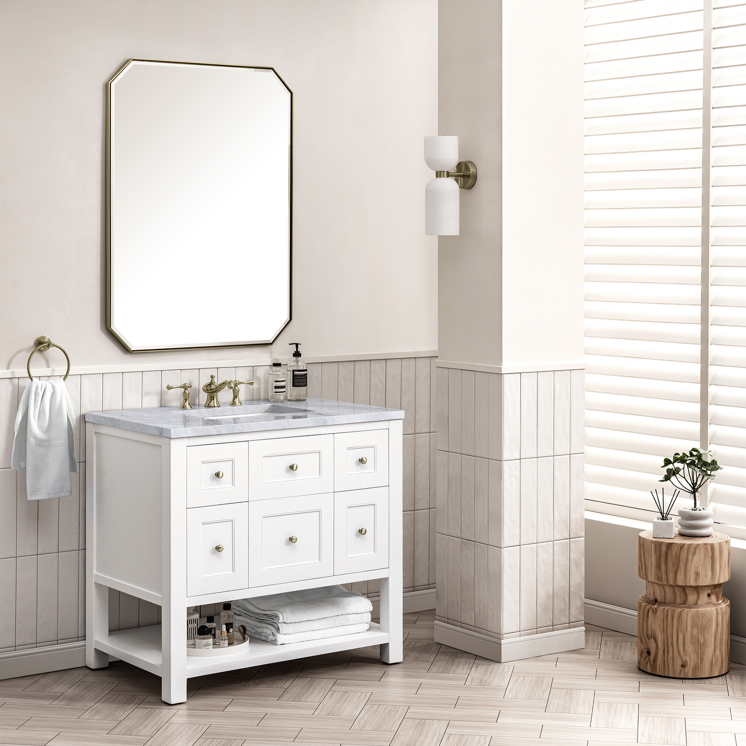 rustic double sink bathroom vanity James Martin Vanity Bright White Modern Farmhouse, Transitional