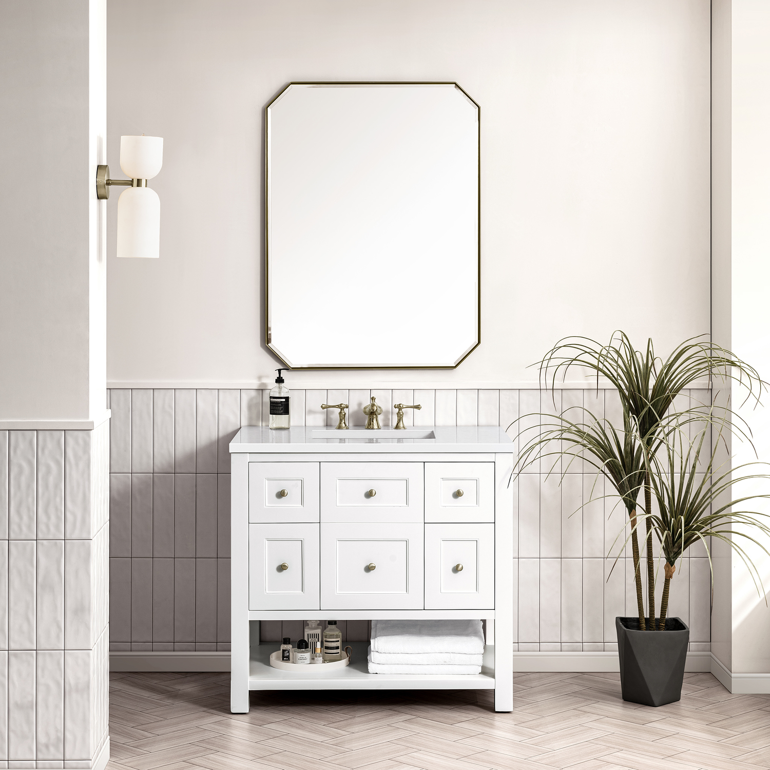 custom made bathroom vanities   James Martin Vanity Bright White Modern Farmhouse, Transitional