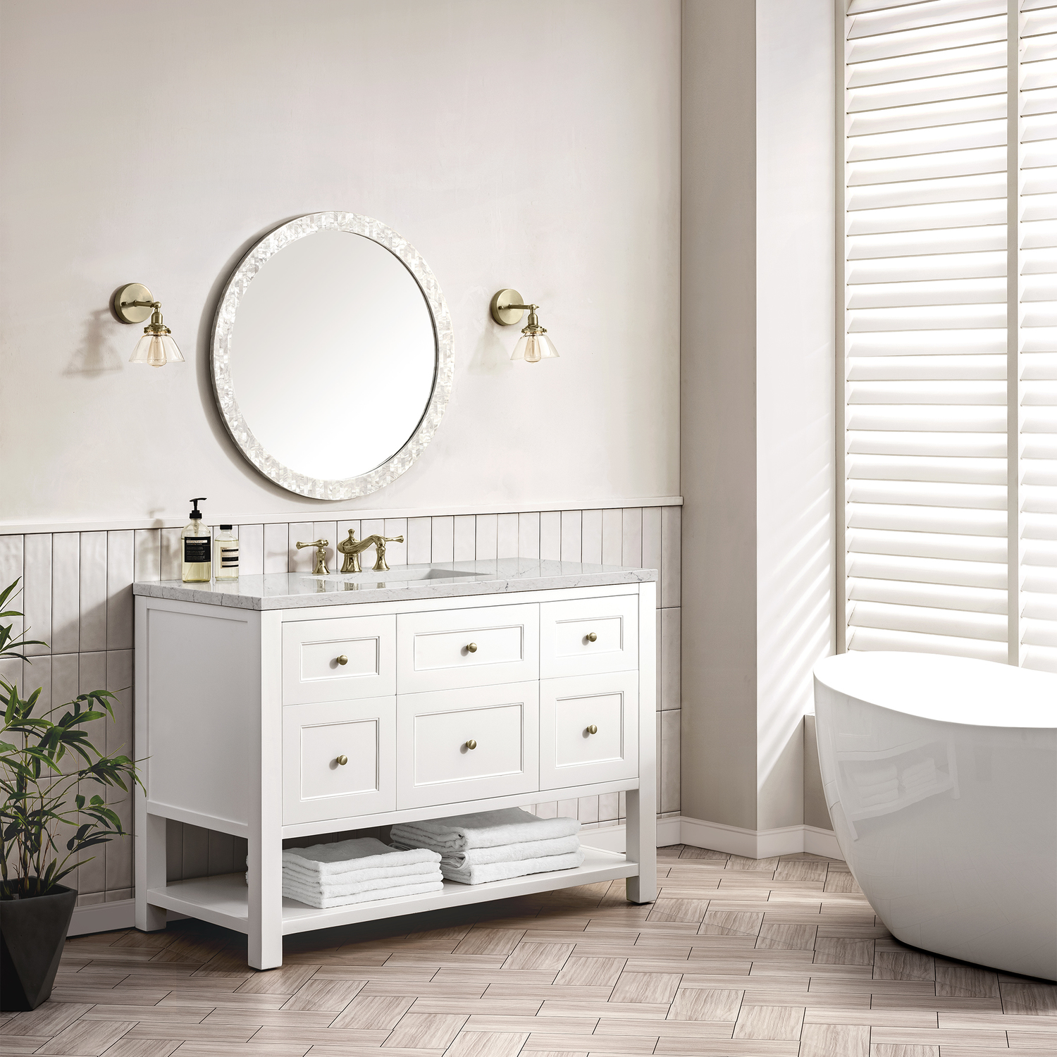 stores that sell vanities James Martin Vanity Bright White Modern Farmhouse, Transitional