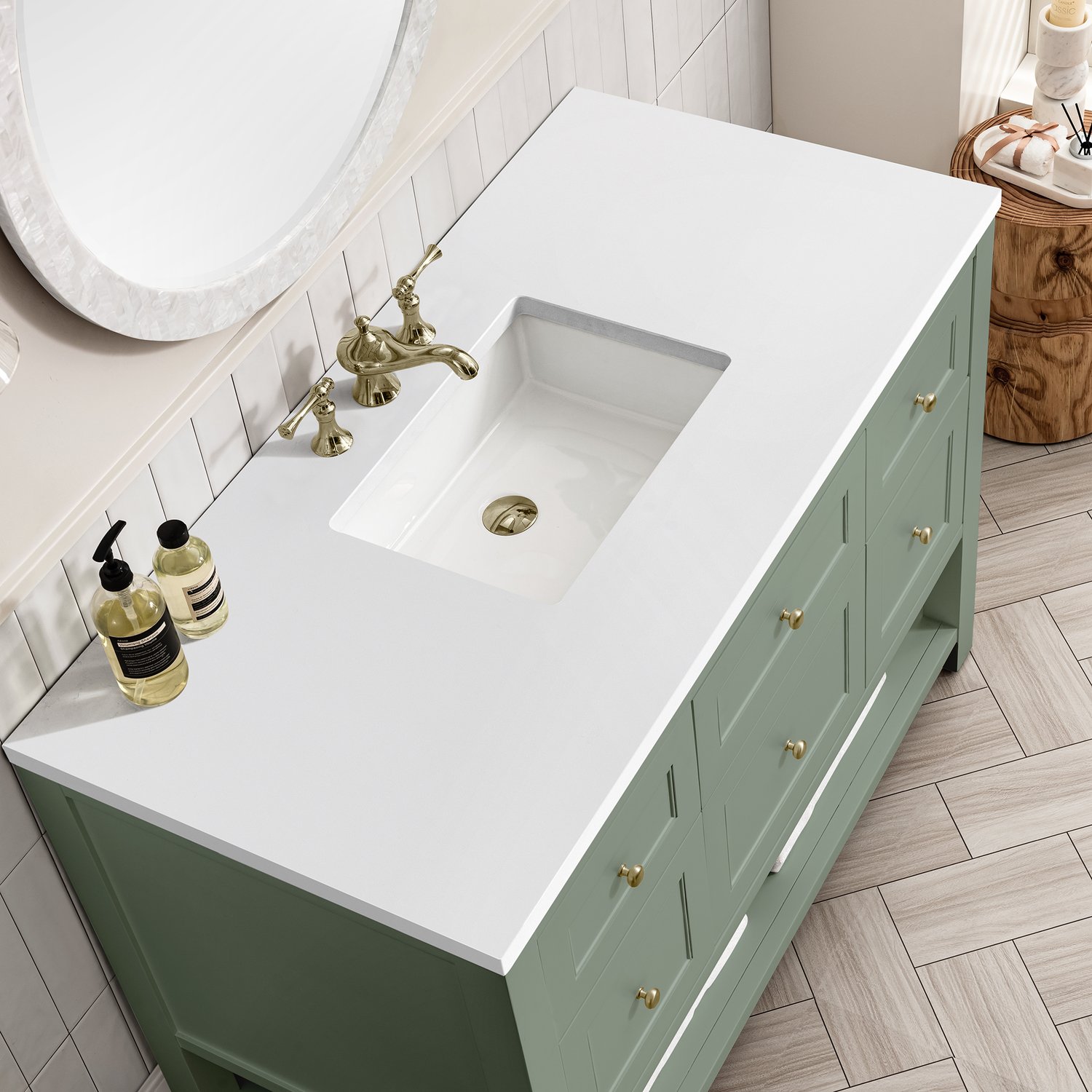 70 double sink vanity top James Martin Vanity Smokey Celadon Modern Farmhouse, Transitional