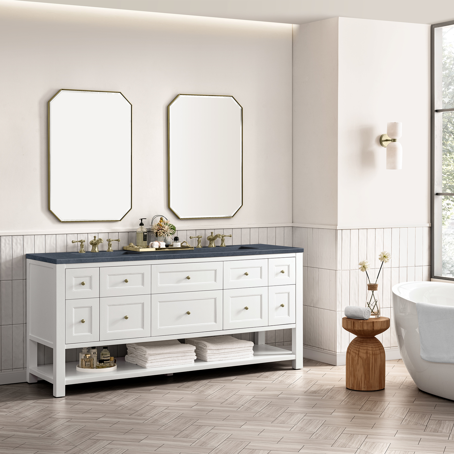 30 inch vanity with drawers James Martin Vanity Bright White Modern Farmhouse, Transitional