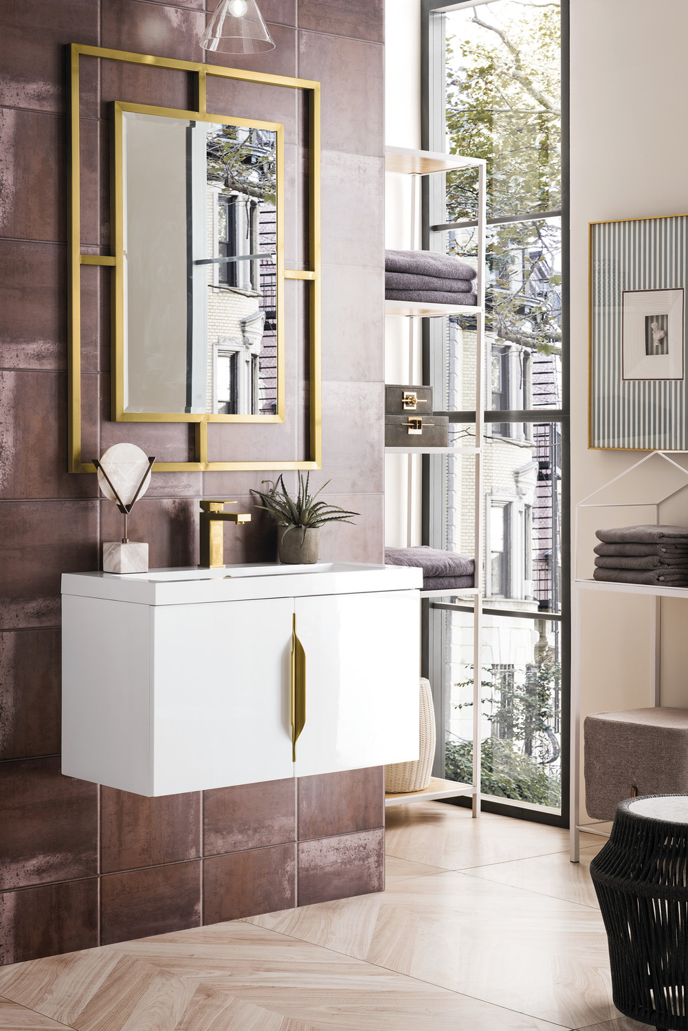 bathroom small vanity with sink James Martin Vanity Glossy White Modern