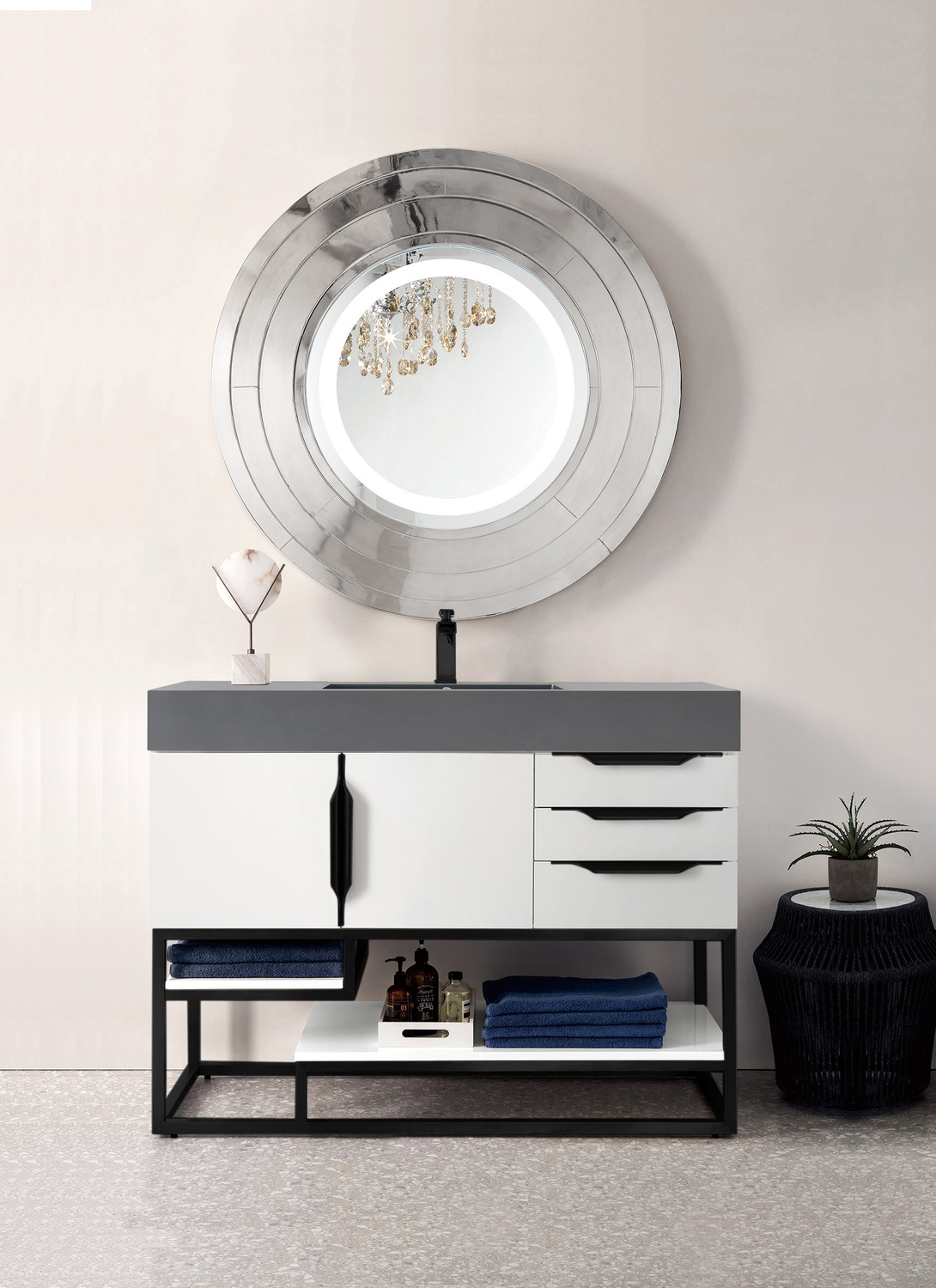 wooden vanity unit with basin James Martin Vanity Glossy White Modern