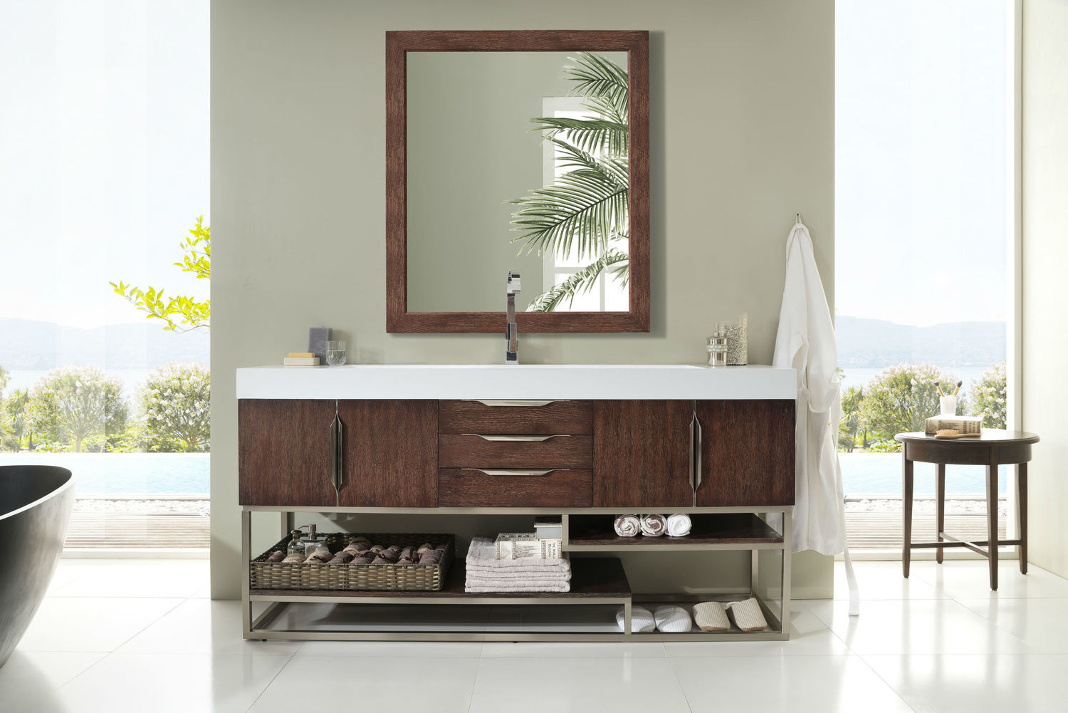 small wooden bathroom cabinet James Martin Vanity Coffee Oak Modern