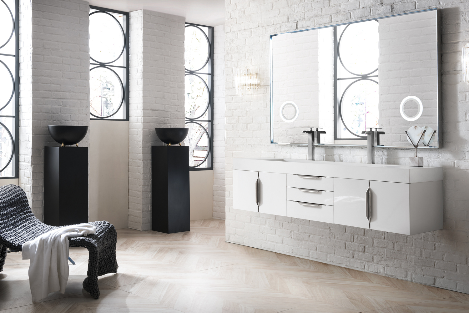 counter top basin design James Martin Vanity Glossy White Modern