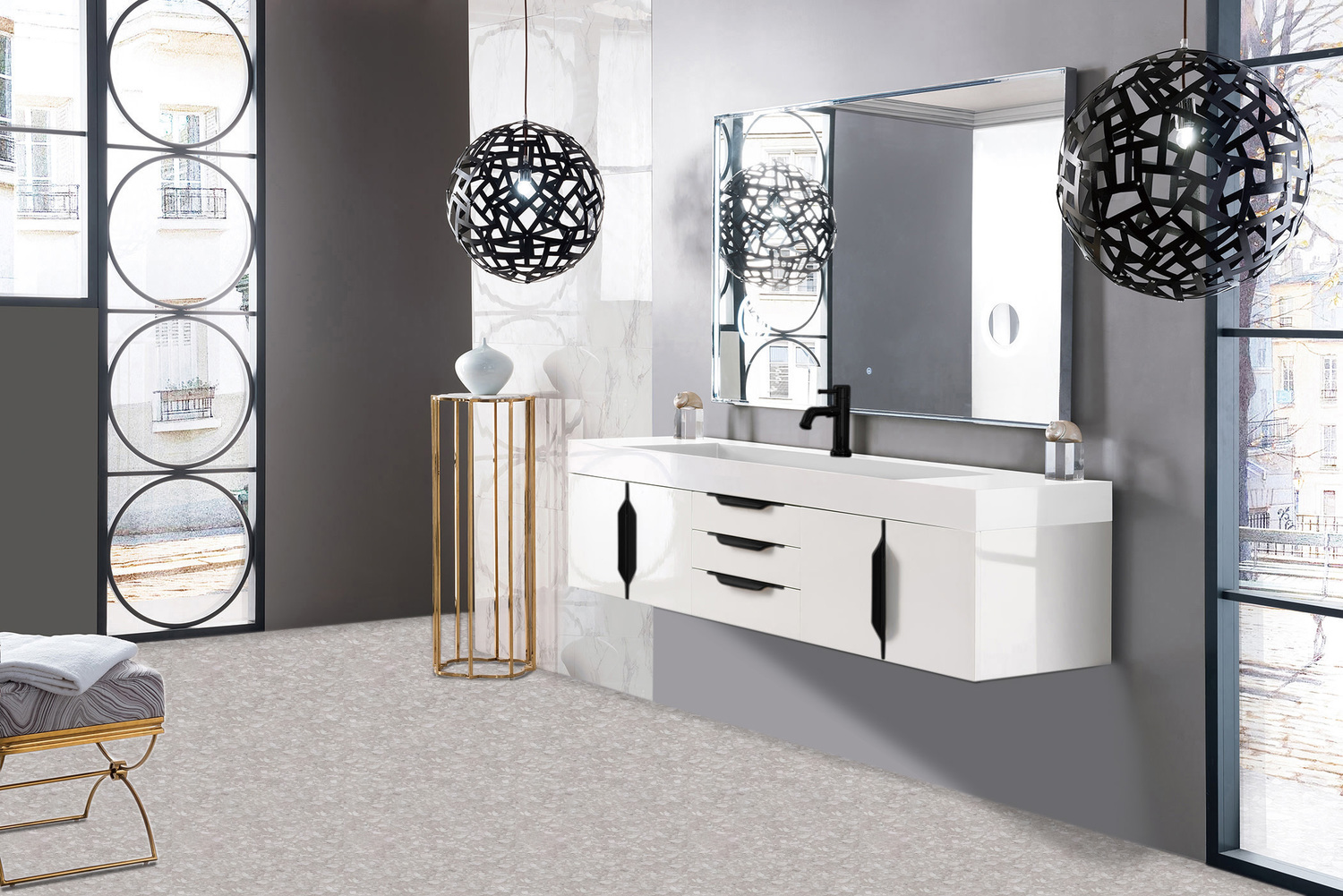 bathroom vanity and storage cabinet set James Martin Vanity Glossy White Modern