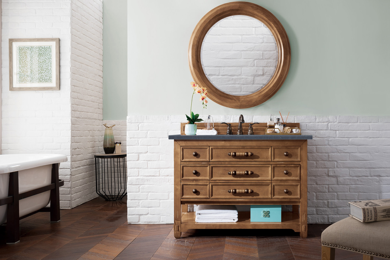 small basin and vanity unit James Martin Vanity Honey Alder Traditional