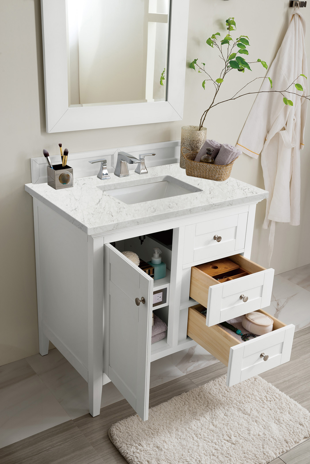 bathroom vanity with sink 60 inch James Martin Vanity Bright White Transitional