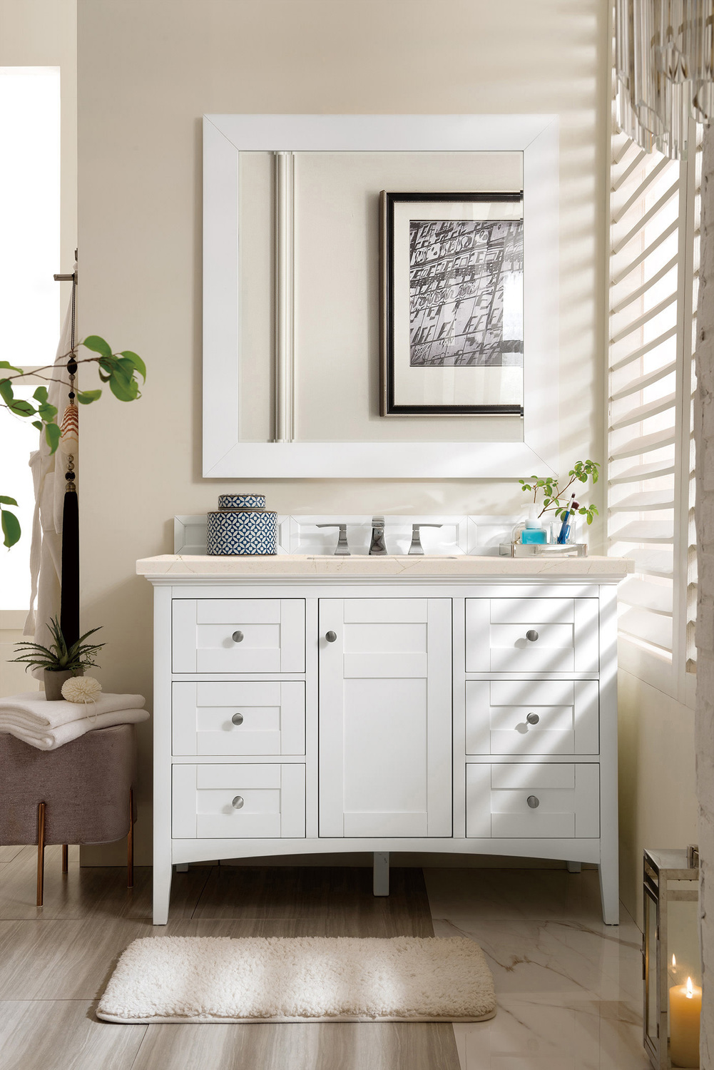 white wooden bathroom cabinet James Martin Vanity Bright White Transitional