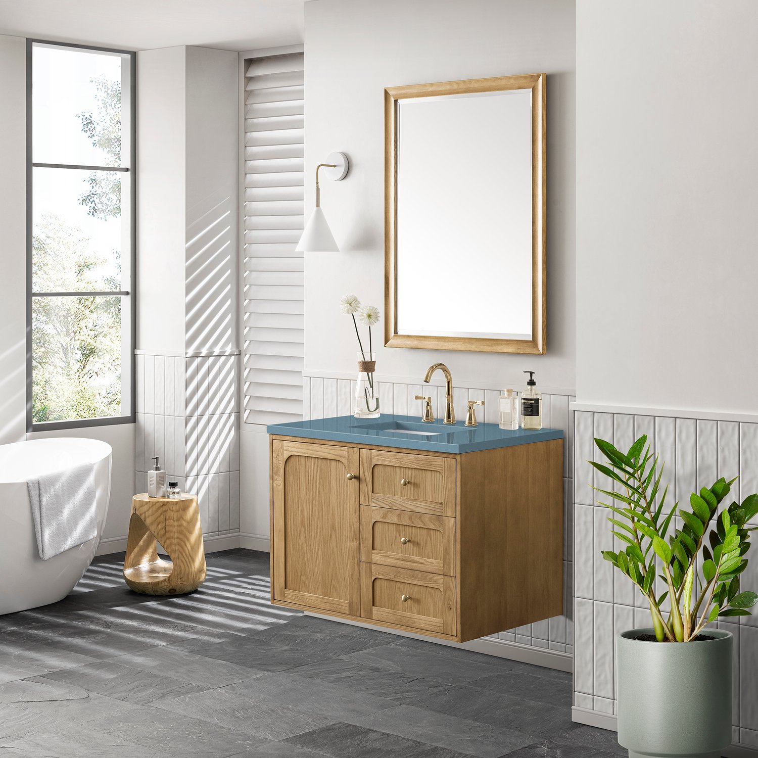 2 vanity bathroom ideas James Martin Vanity Light Natural Oak Boho, Contemporary/Modern