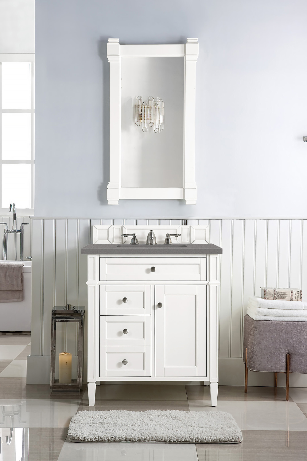 white oak double bathroom vanity James Martin Vanity Bright White Transitional