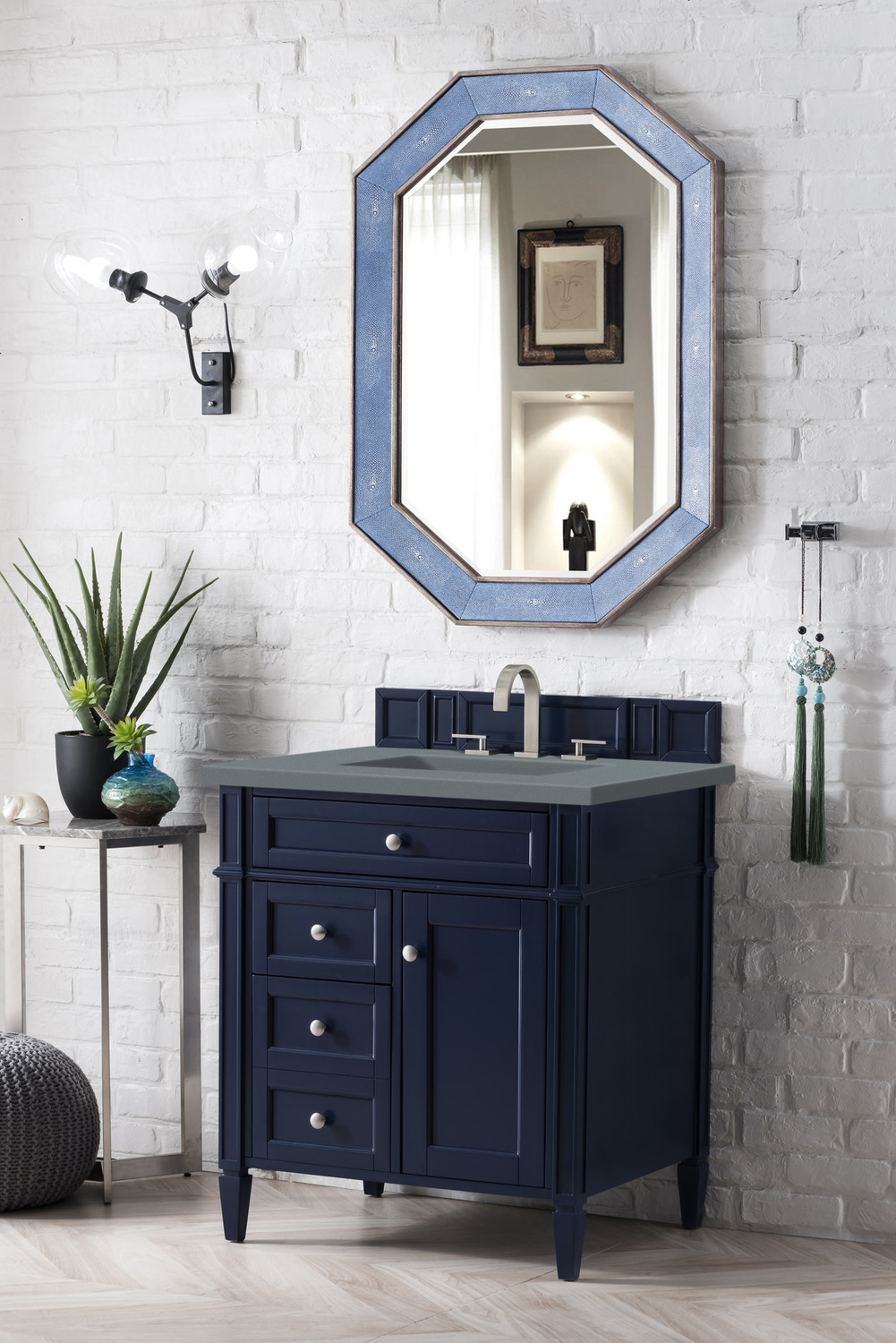 double vanity with storage tower James Martin Vanity Victory Blue Transitional
