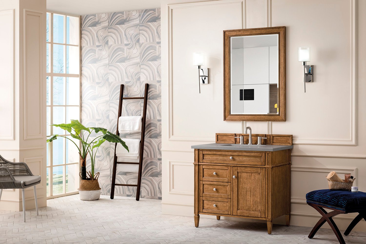 double sink vanity with storage tower James Martin Vanity Saddle Brown Transitional