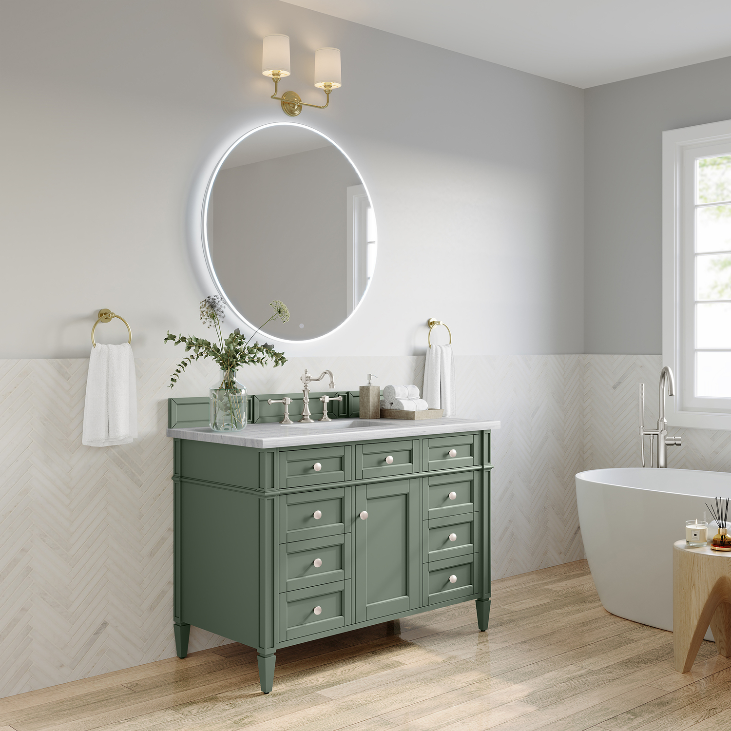 small bathroom vanity with drawers James Martin Vanity Smokey Celadon Transitional
